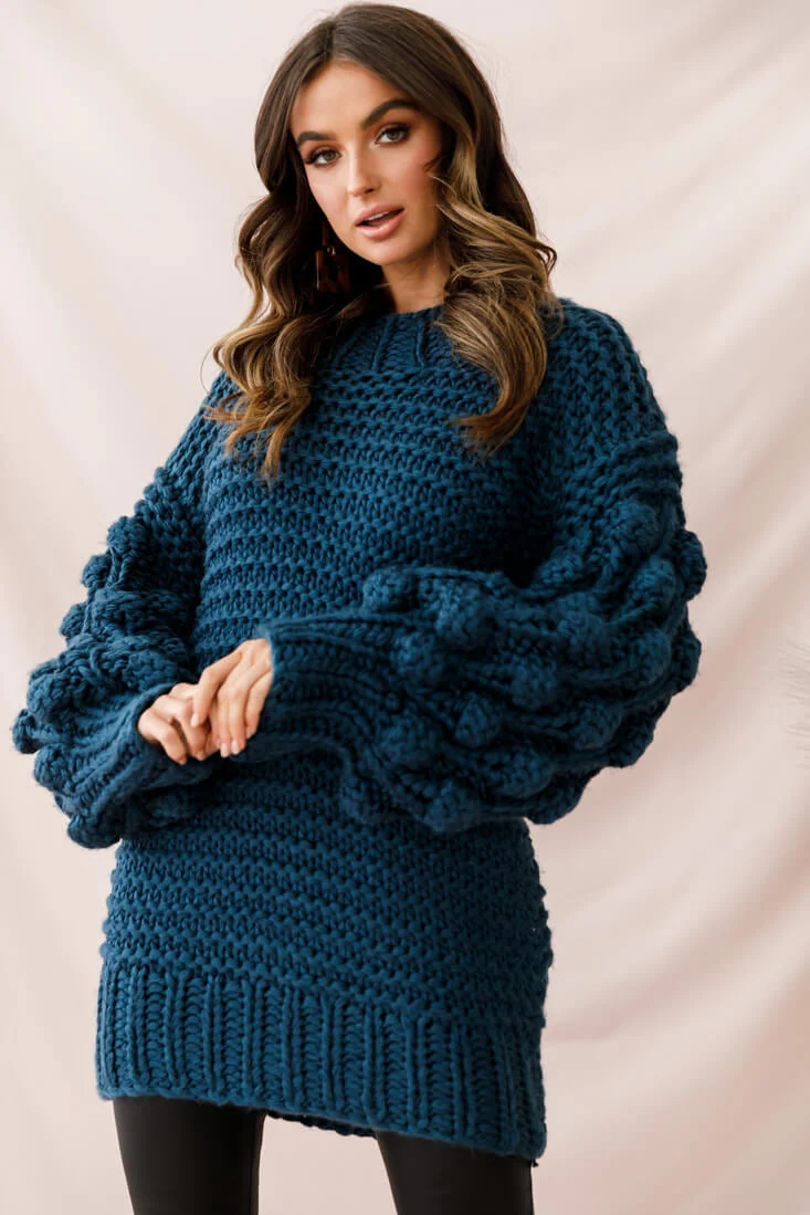 Moscow Chunky Knit Oversized Sweater Teal - Image 6