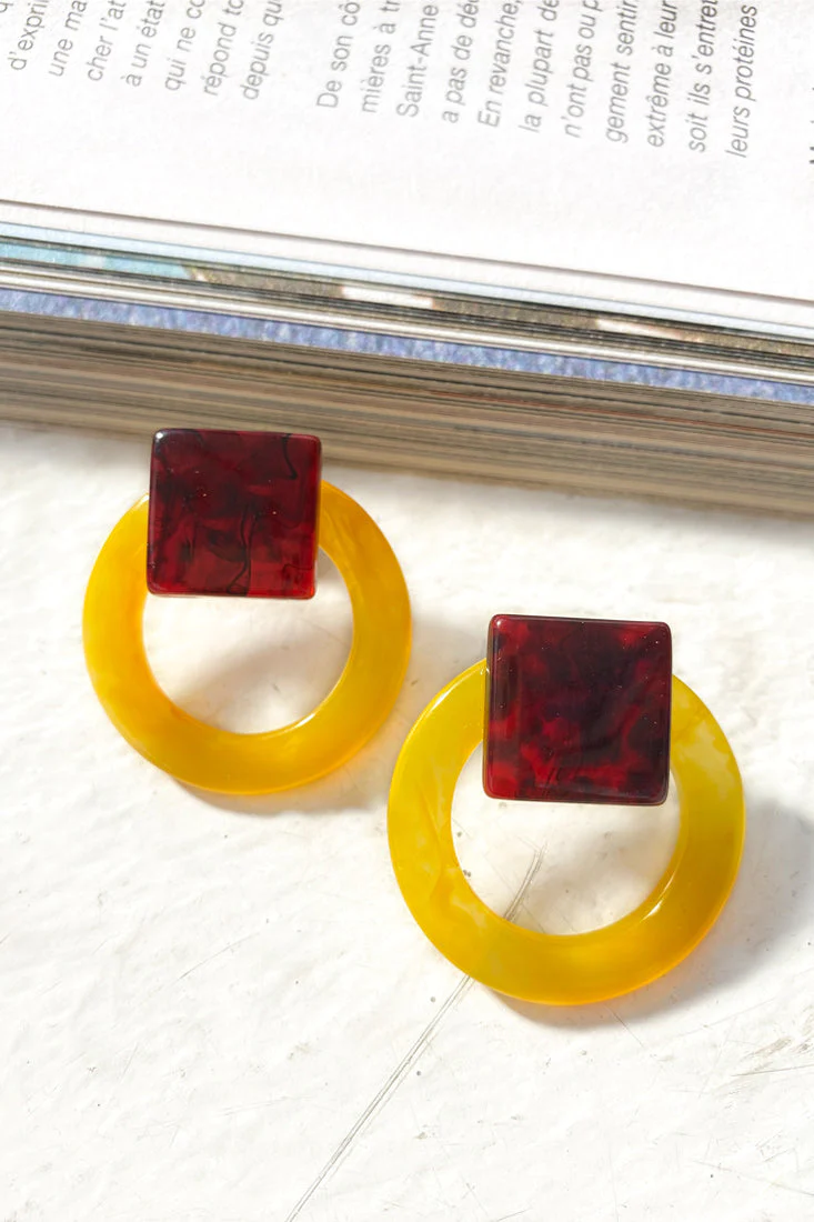 Mozambique Geometric Earrings Yellow - Image 3