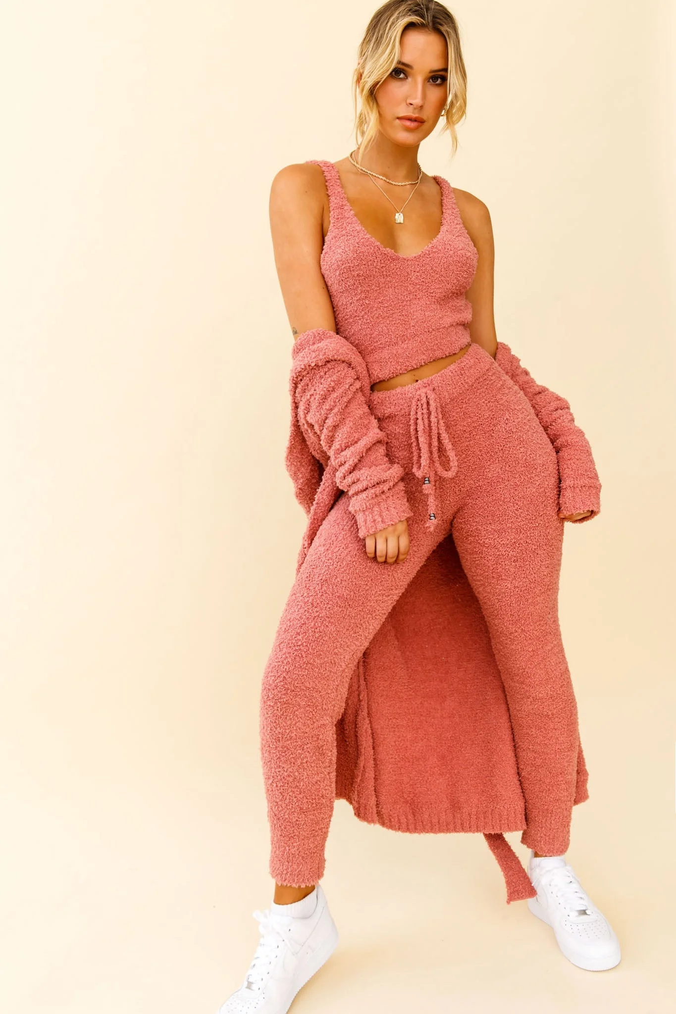 My Girl Fuzzy Knit Jogger Pants Rose - Image 3
