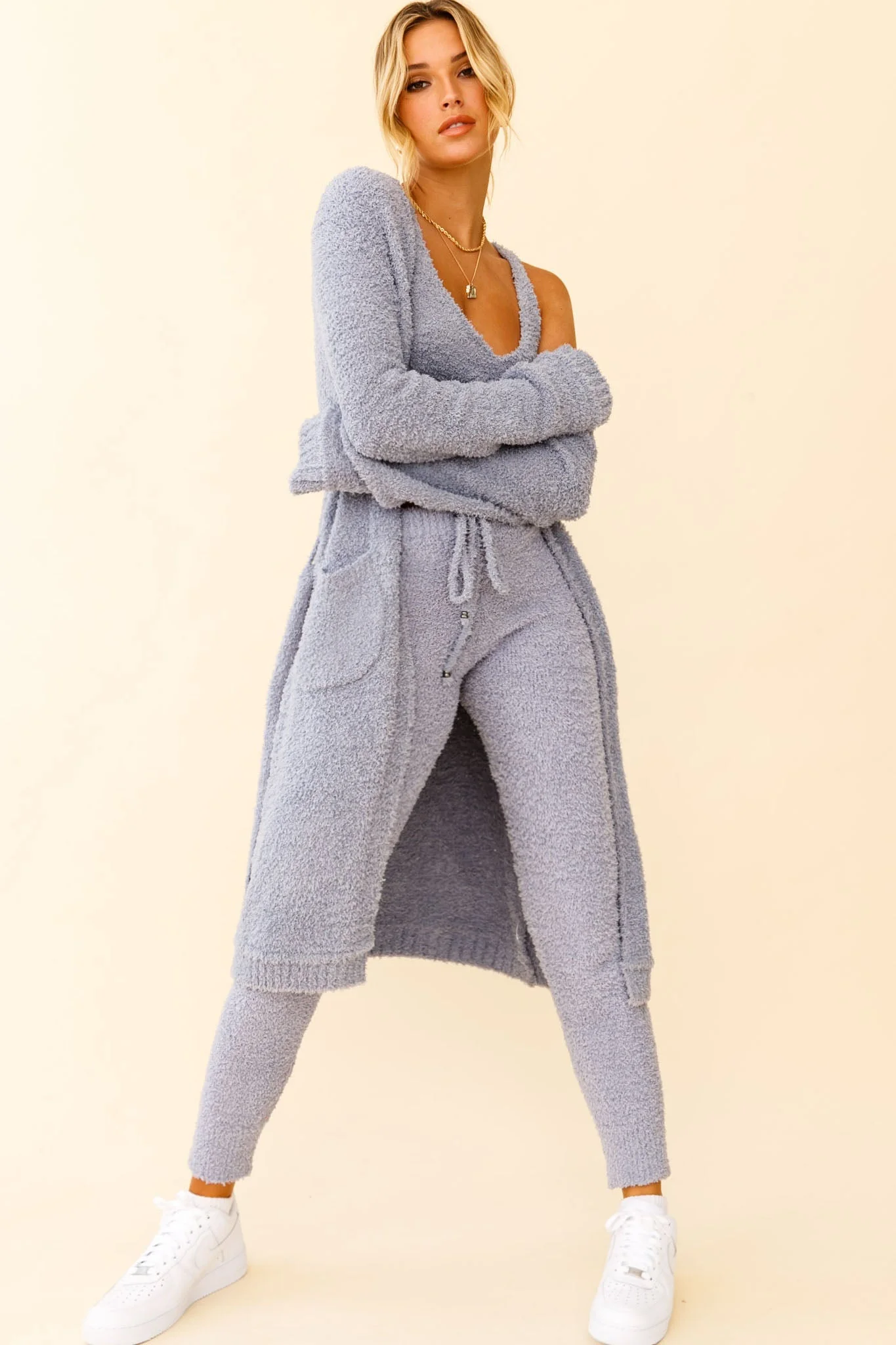 My Girl Fuzzy Knit Jogger Pants Steel Blue - Image 6