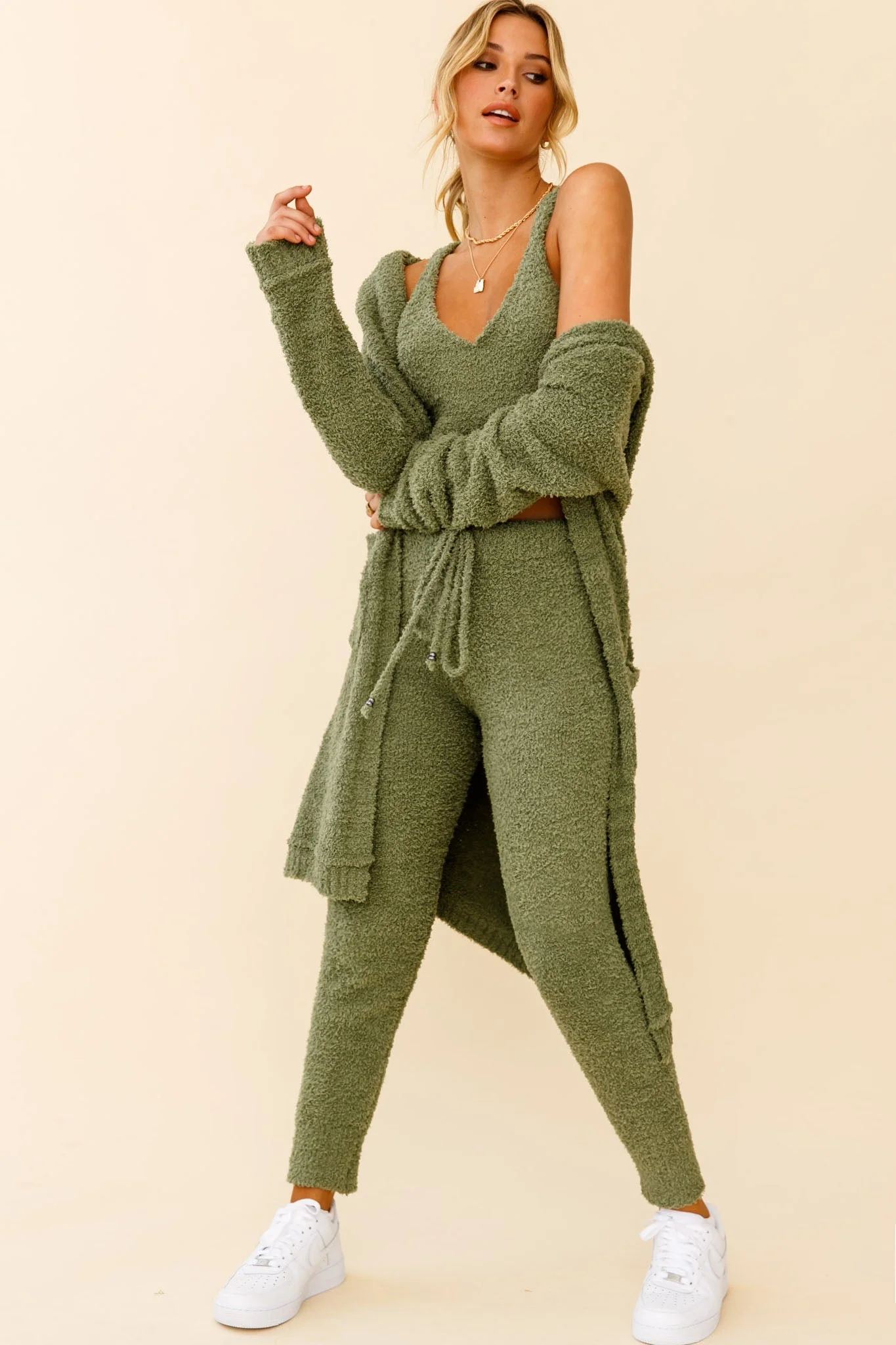 My Girl Fuzzy Knit Longline Pocket Cardigan Sage - Image 5