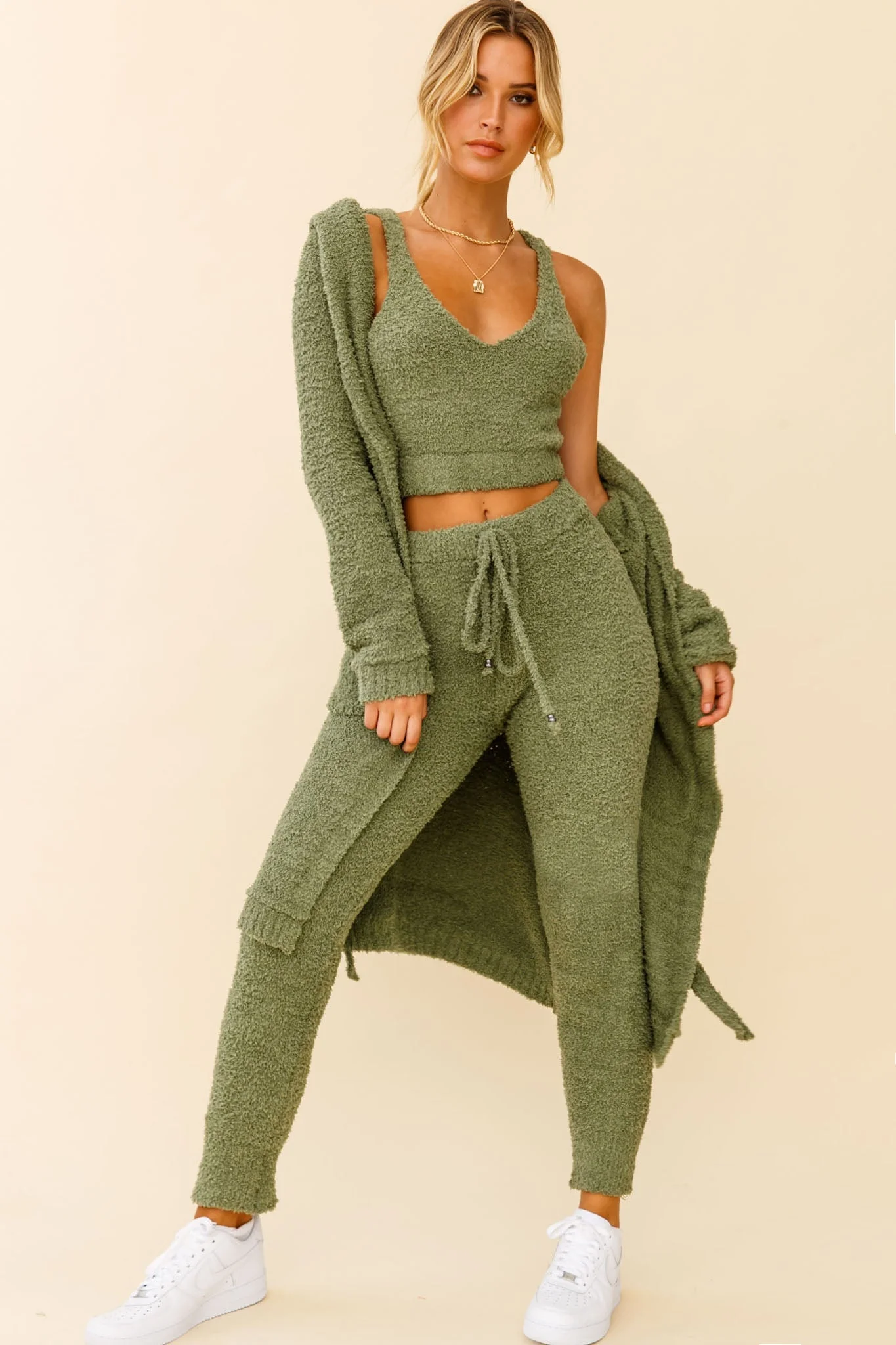 My Girl Fuzzy Knit Longline Pocket Cardigan Sage - Image 6