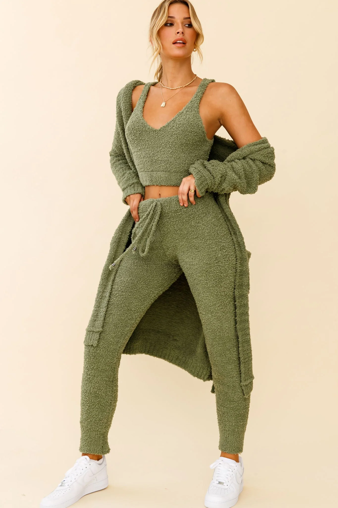 My Girl Fuzzy Knit Longline Pocket Cardigan Sage - Image 7