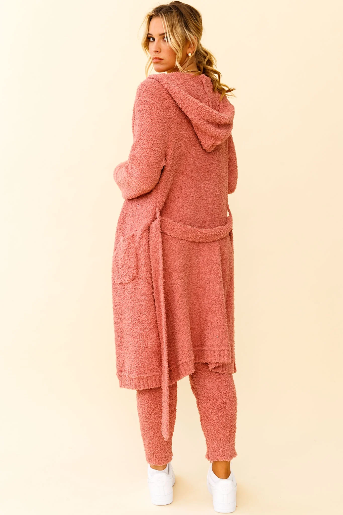My Girl Fuzzy Knit Longline Pocket Cardigan Rose - Image 2
