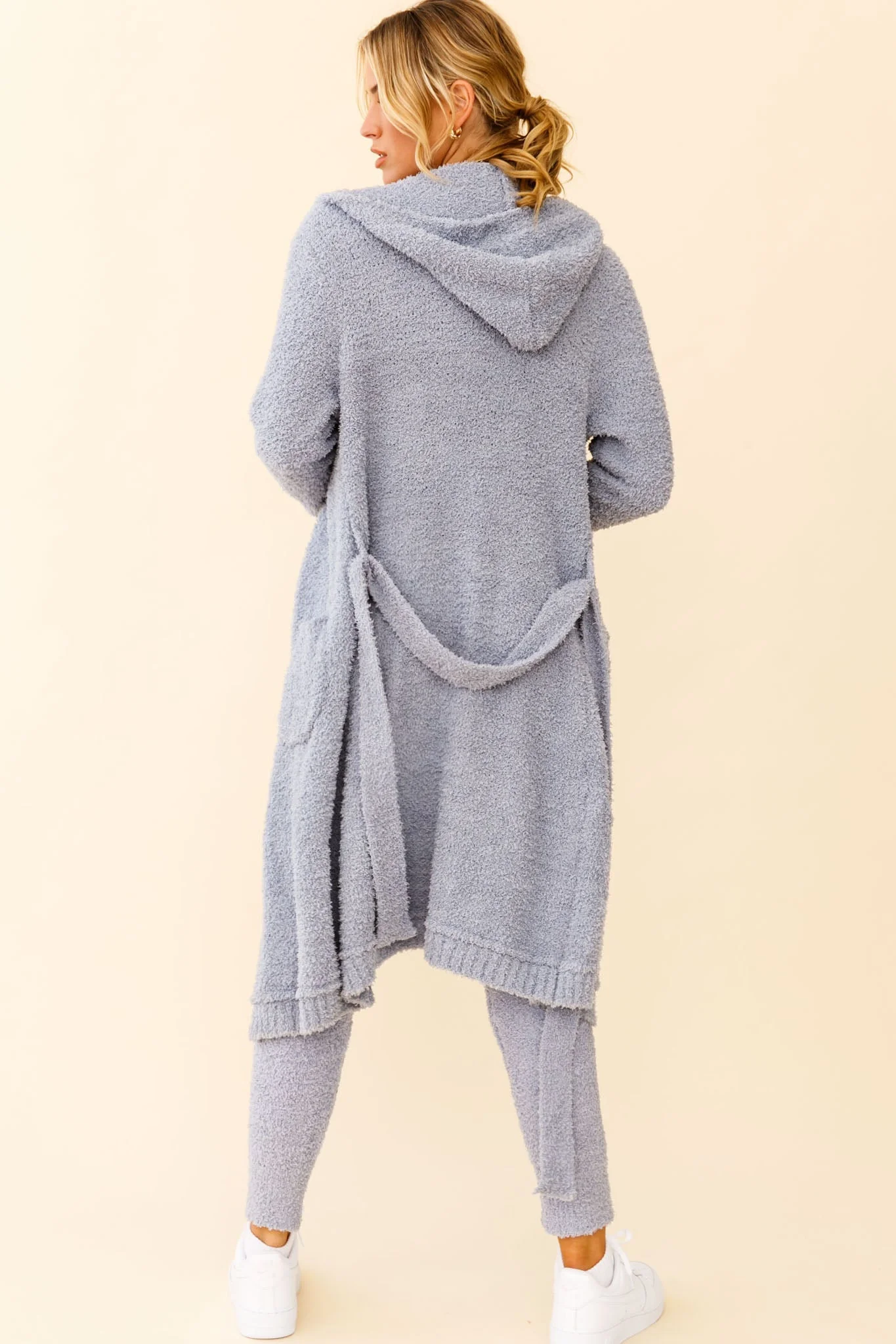 My Girl Fuzzy Knit Longline Pocket Cardigan Steel Blue - Image 2