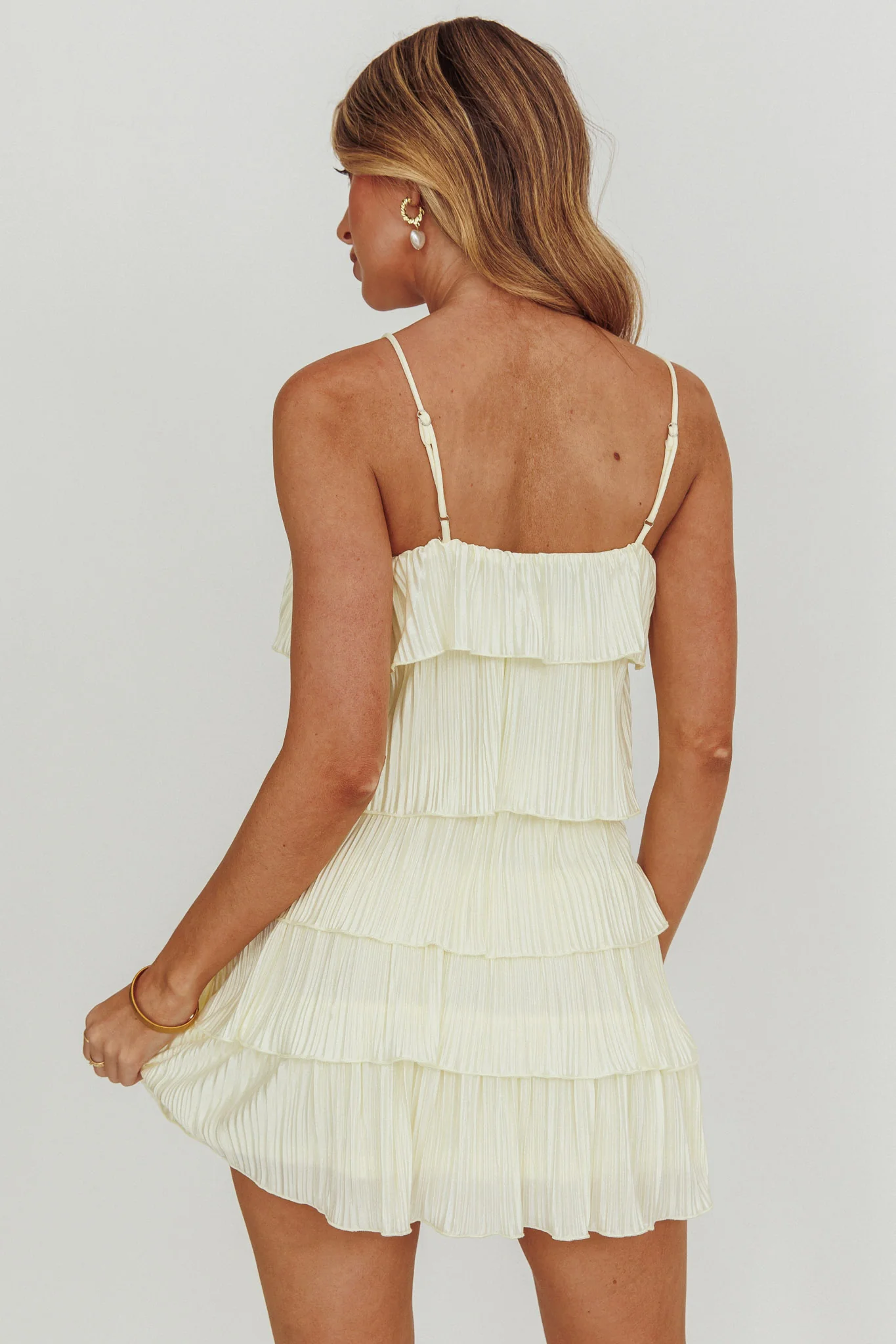 My Type Plisse Tiered Mini Dress Ivory - Image 2
