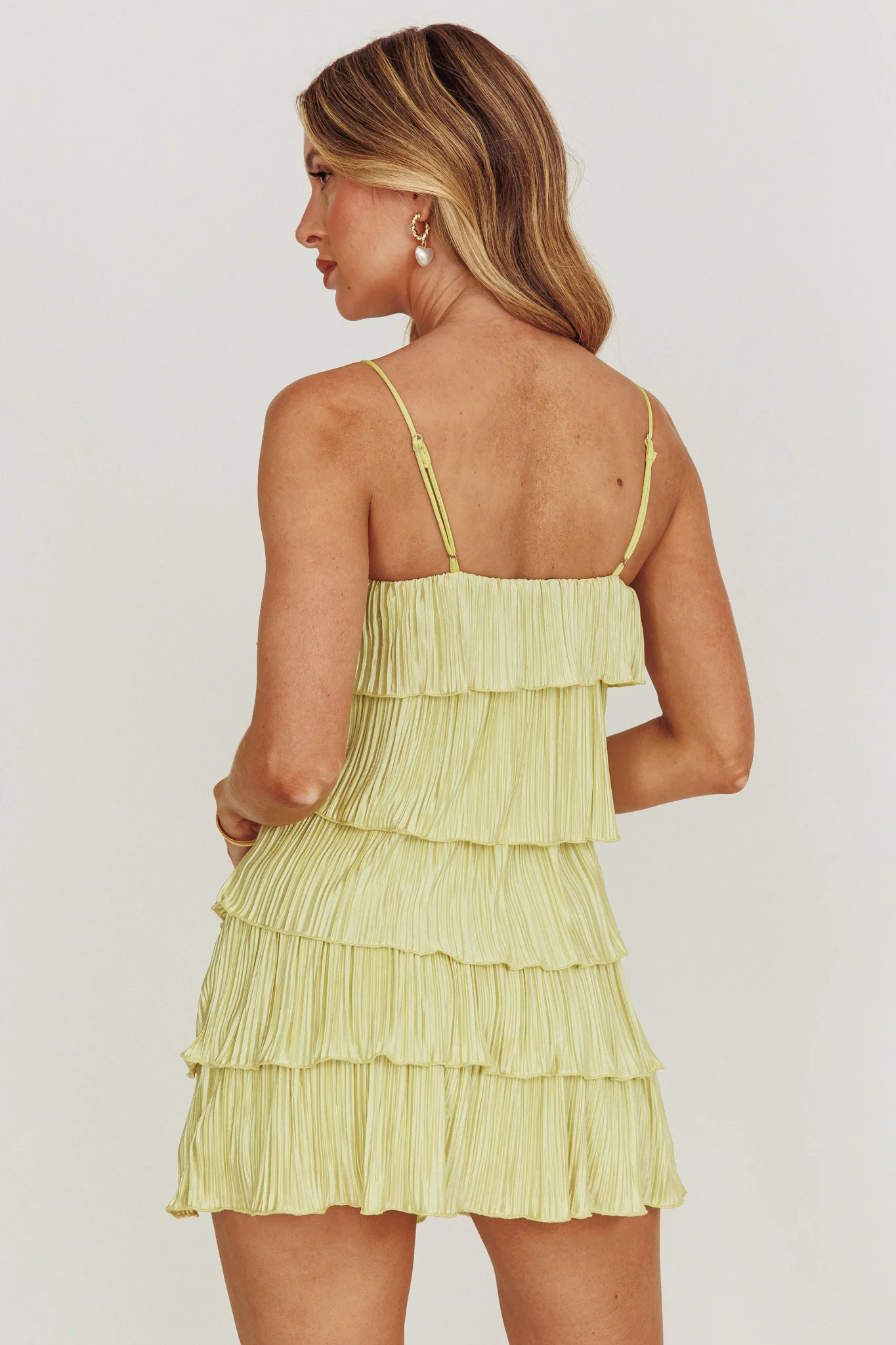 My Type Plisse Tiered Mini Dress Sage - Image 2