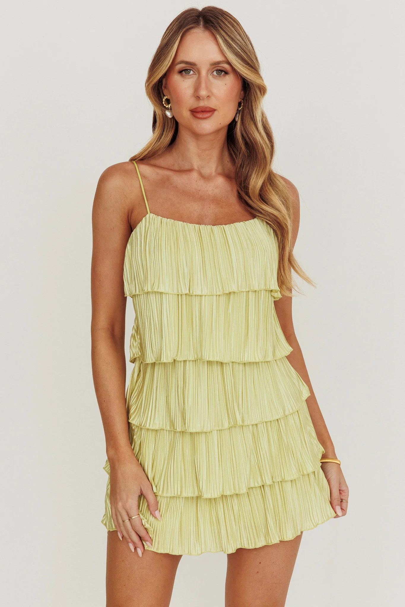 My Type Plisse Tiered Mini Dress Sage - Image 5