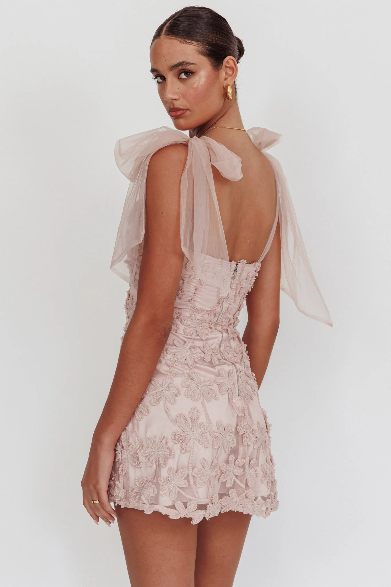 Mykonos Morning Tied Shoulder Embellished Mini Dress Blush - Image 3
