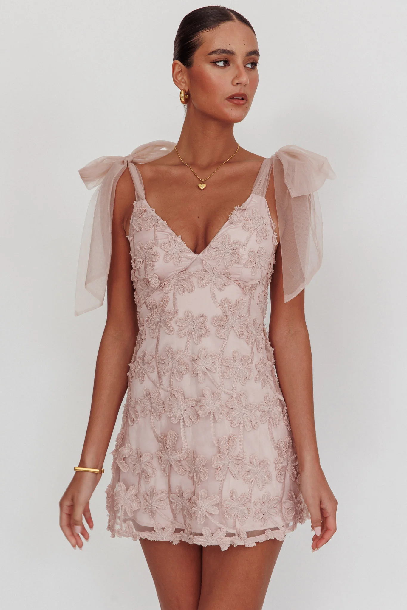 Mykonos Morning Tied Shoulder Embellished Mini Dress Blush - Image 6