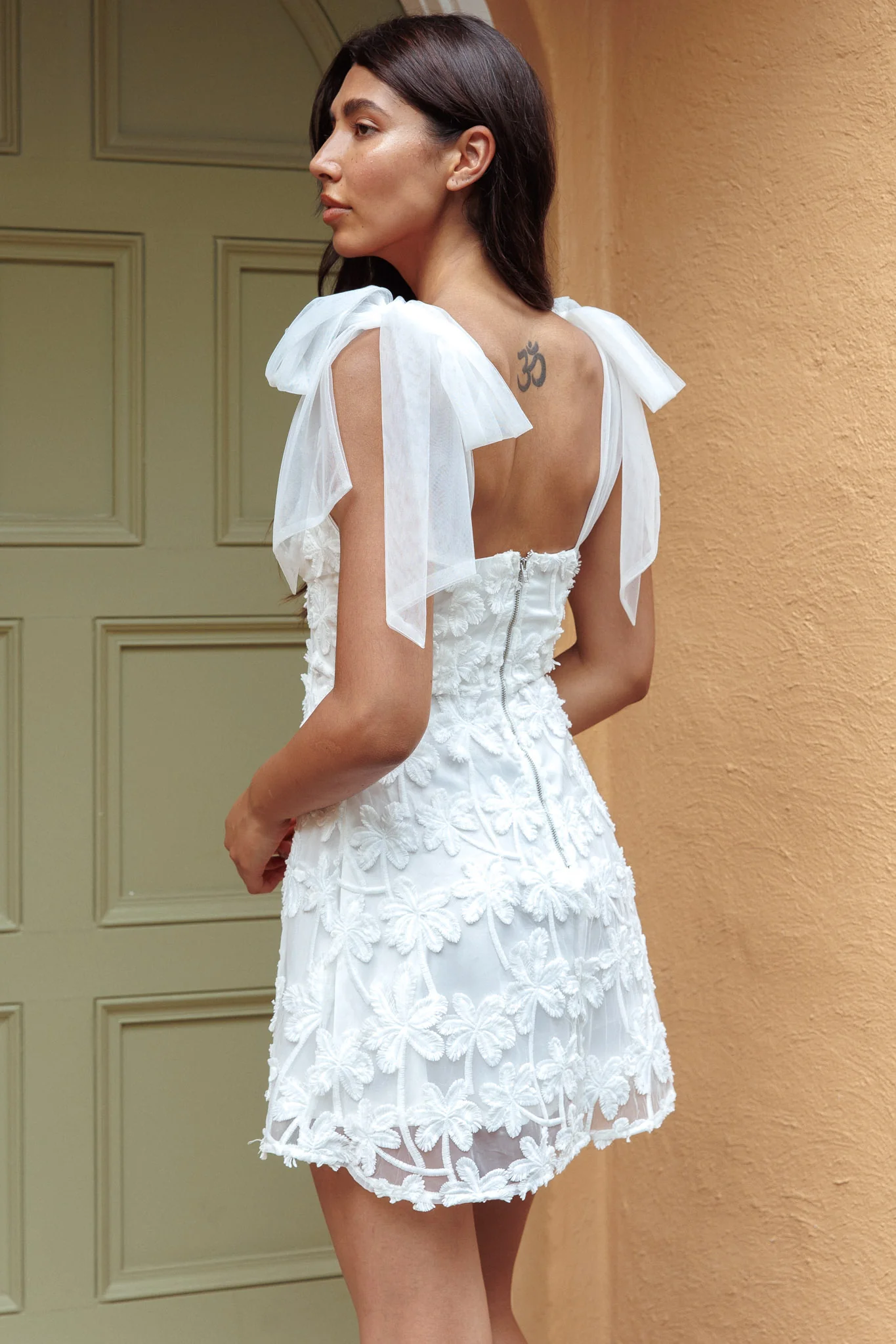 Mykonos Morning Tied Shoulder Embellished Mini Dress White - Image 3