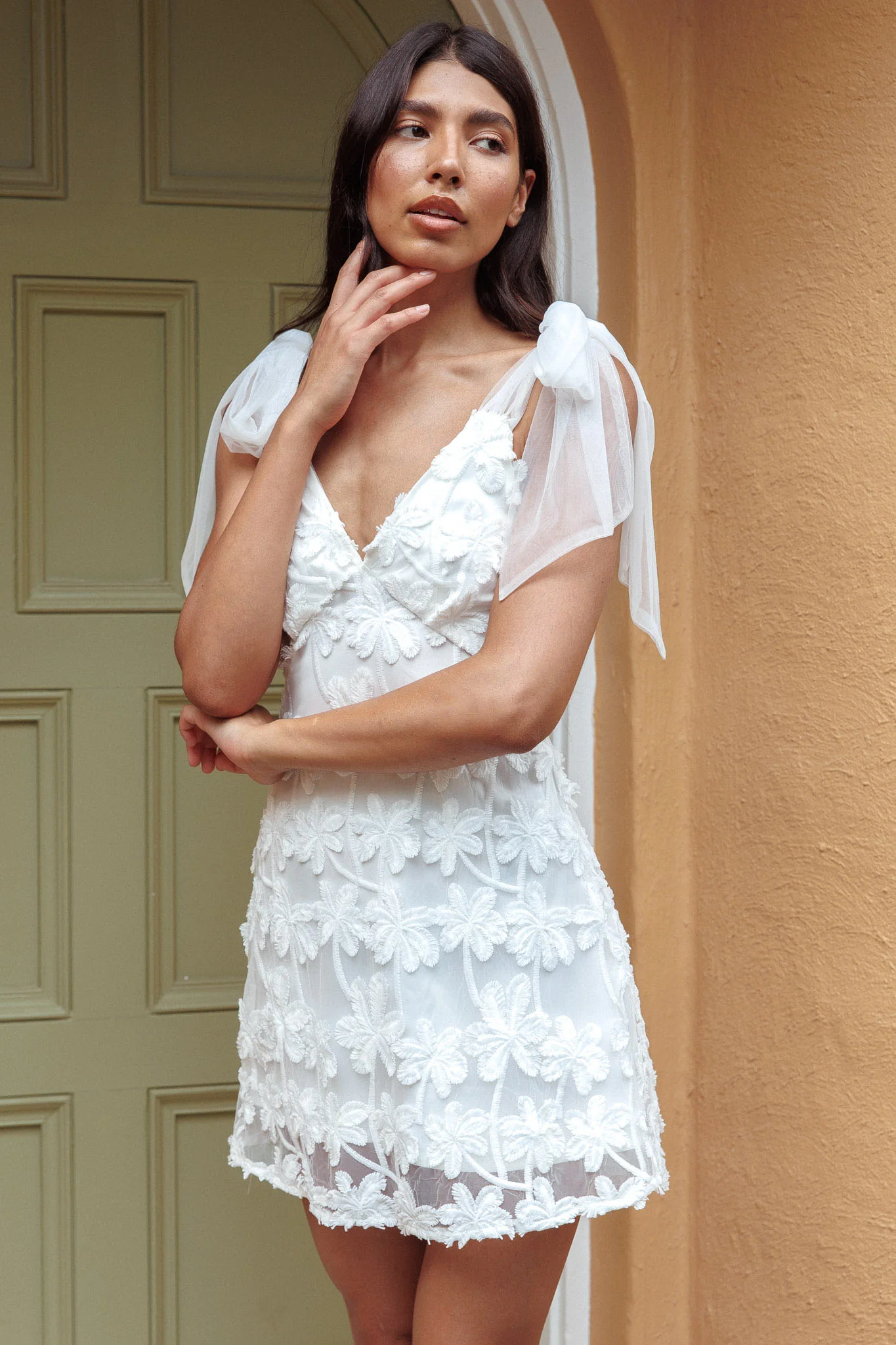 Mykonos Morning Tied Shoulder Embellished Mini Dress White - Image 6