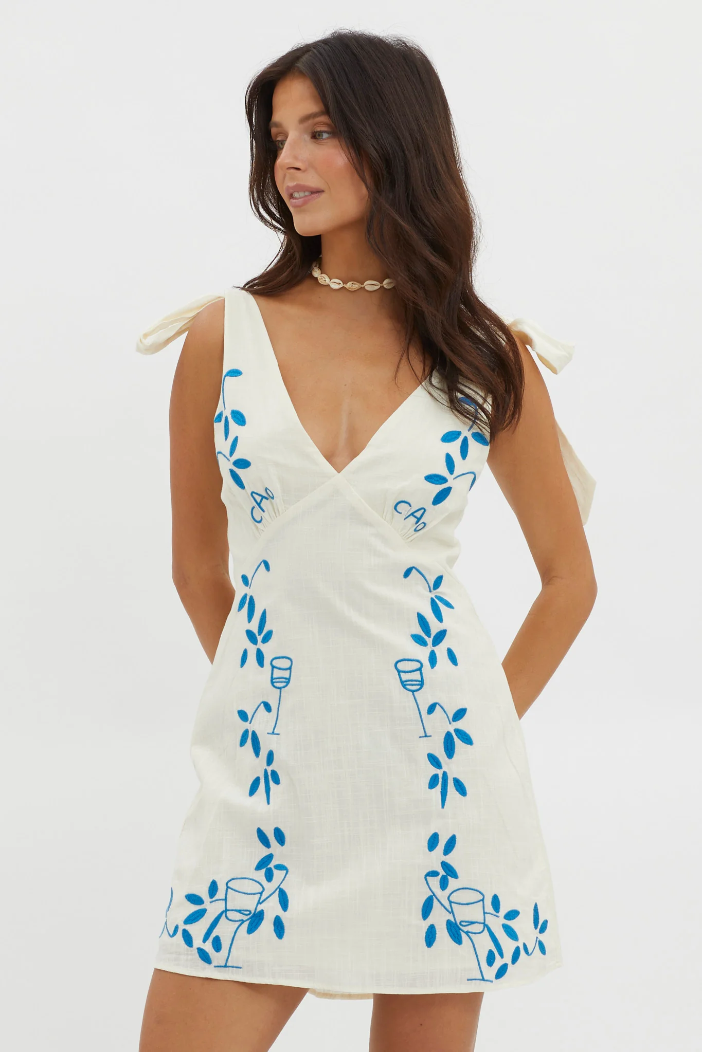Mykonos Morning Tied Shoulder Mini Dress Beige - Image 5