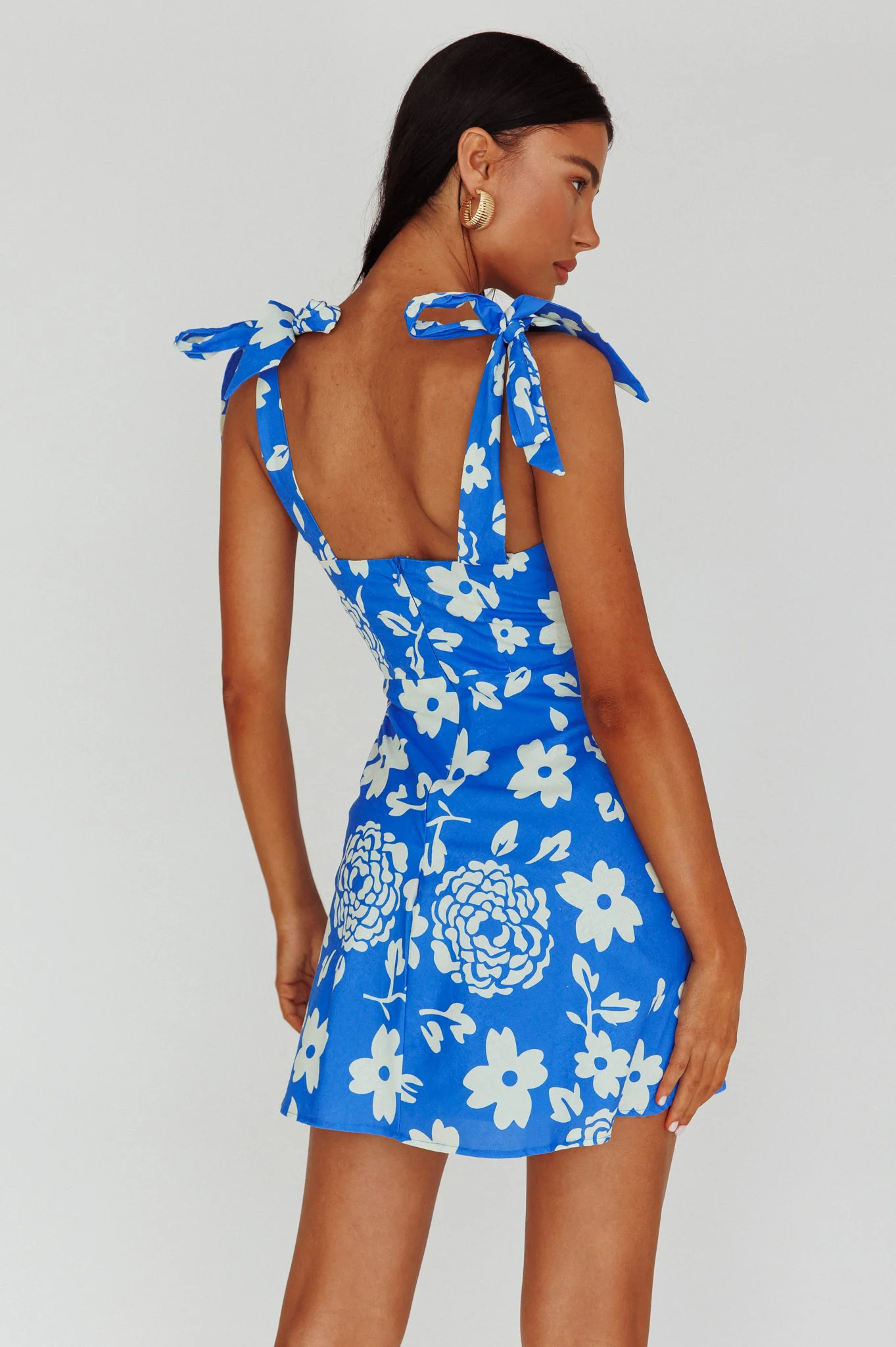 Mykonos Morning Tied Shoulder Mini Dress Floral Ocean - Image 2