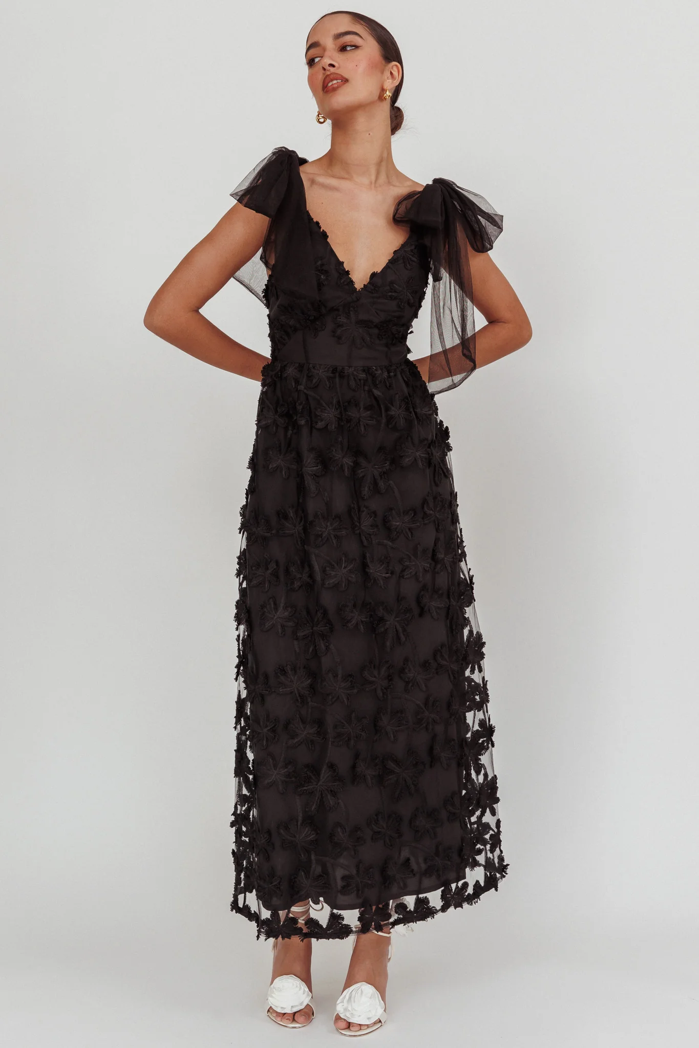 Mykonos Morning Tied Shoulder Tree Maxi Dress Black - Image 6