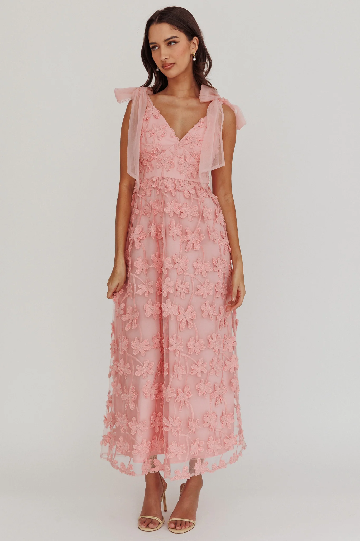 Mykonos Morning Tied Shoulder Tree Maxi Dress Blush - Image 3