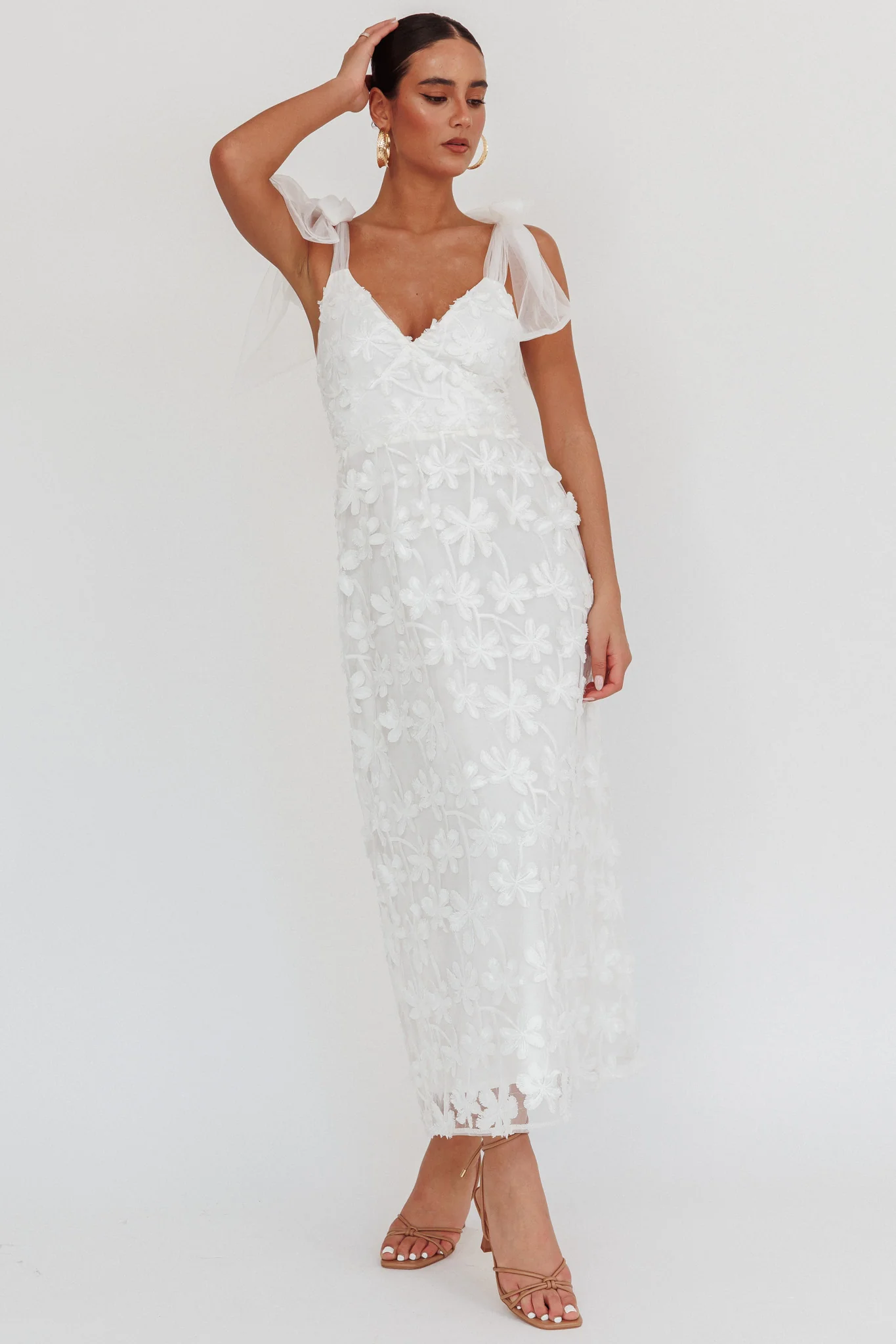 Mykonos Morning Tied Shoulder Tree Maxi Dress White - Image 5