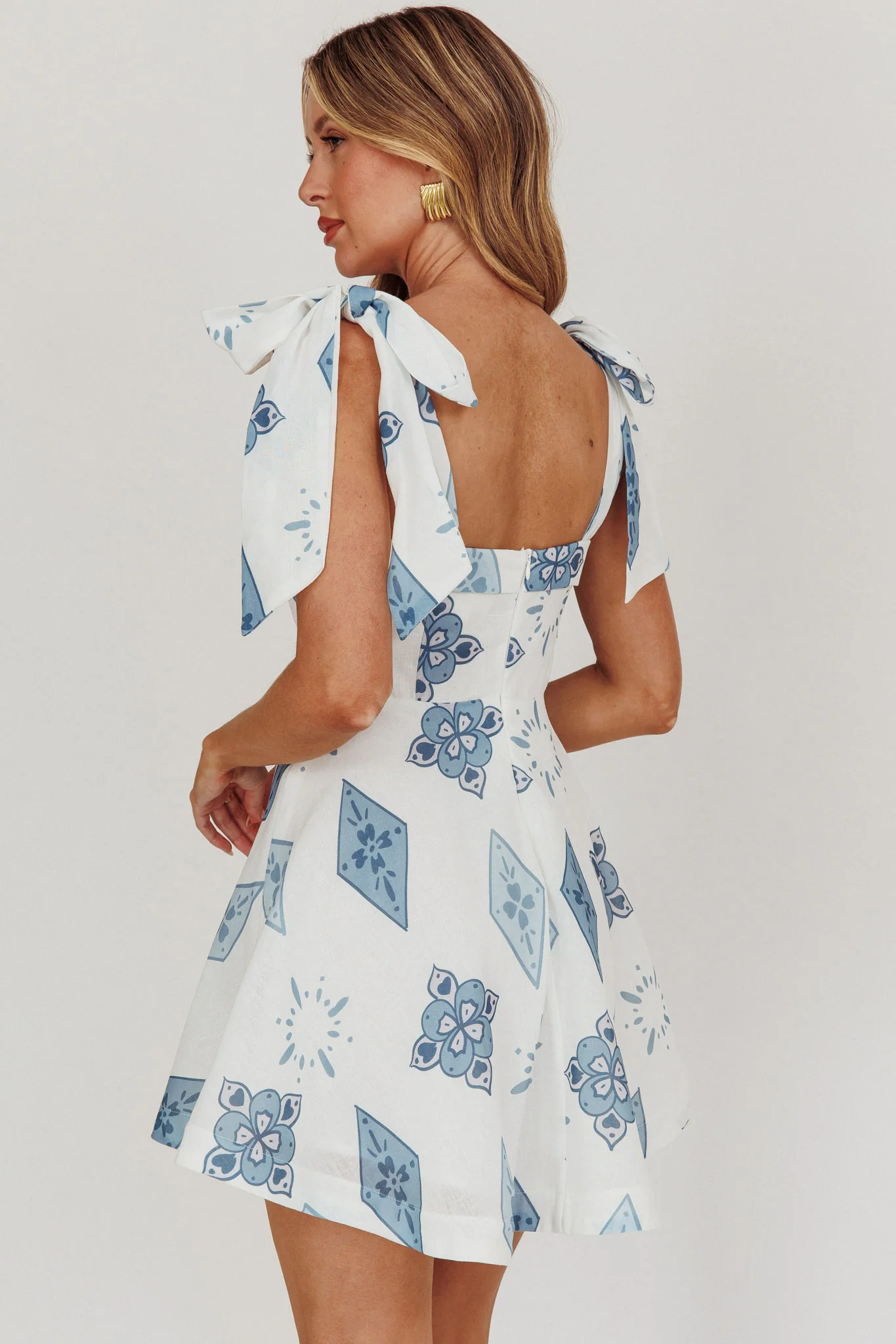 Jeanie Tied Shoulder Mini Dress Blue - Image 2