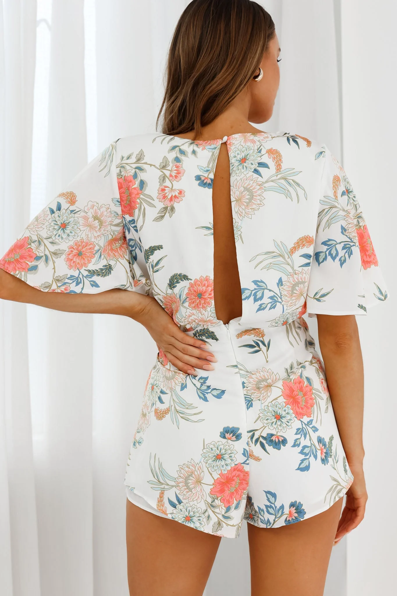 Nadi V-Neckline Wrap Romper Floral Print White - Image 2
