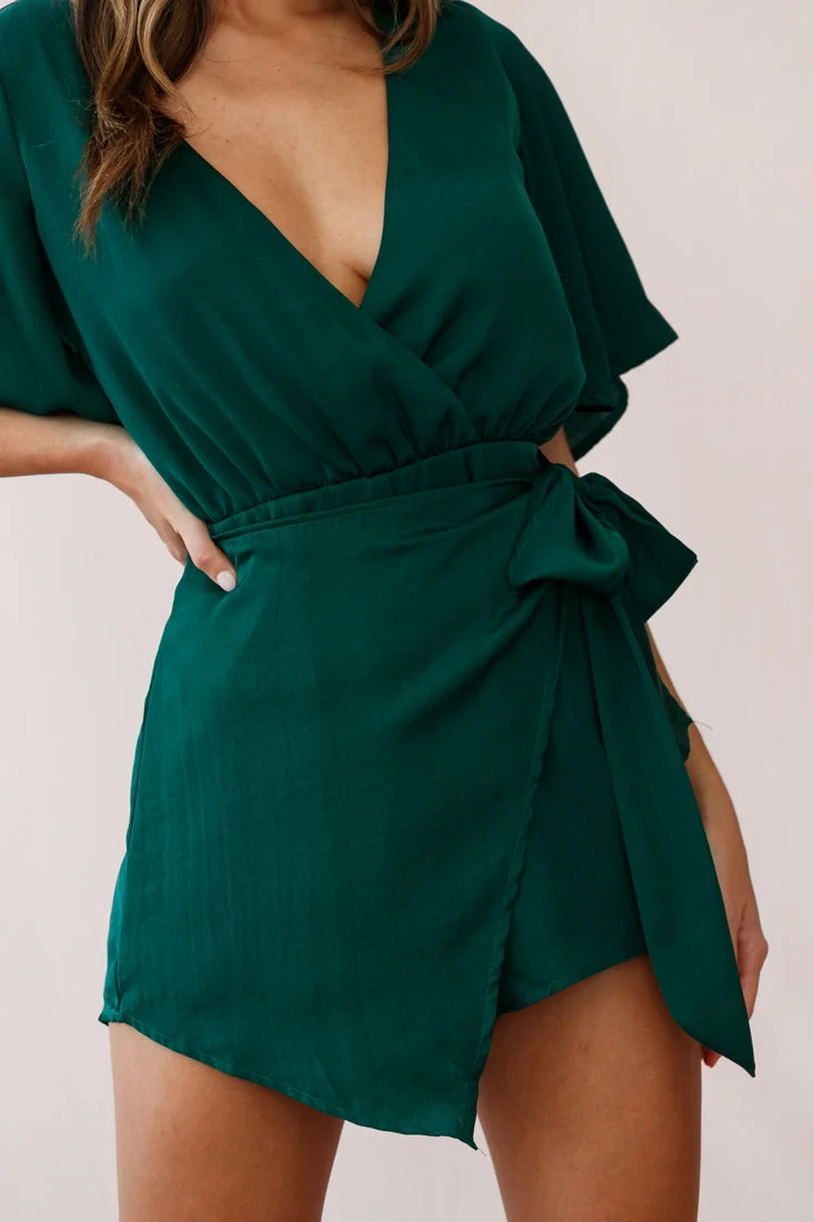 Nadi V-Neckline Wrap Romper Forest Green - Image 4
