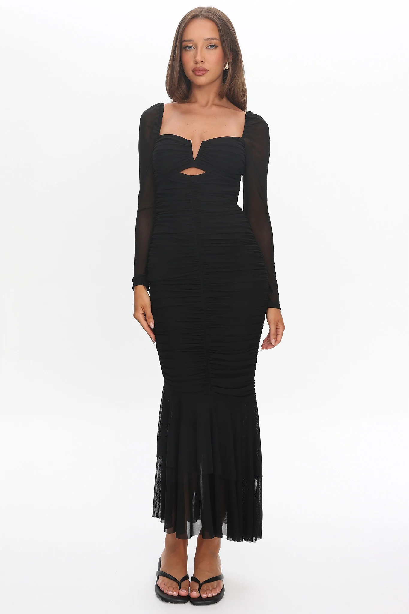 Nadia Long Sleeve Fishtail Midi Dress Black - Image 5