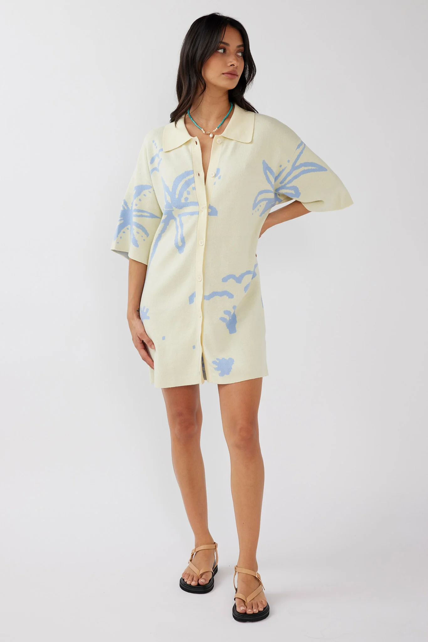 Nalani Button Up Knit Dress Lemon/Baby Blue - Image 3