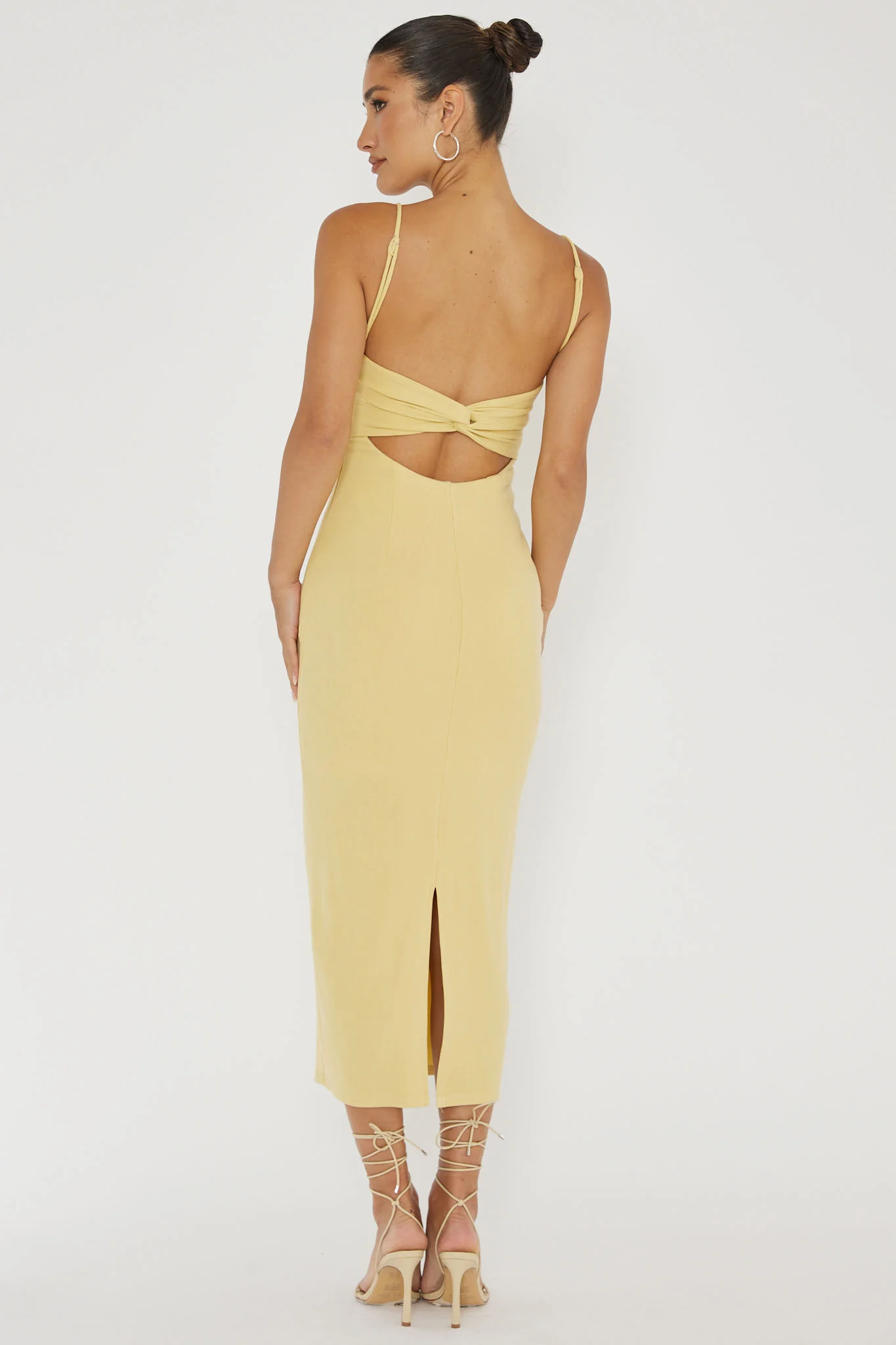 Namrata Twist Back Ribbed Midi Dress Lemon - Image 2