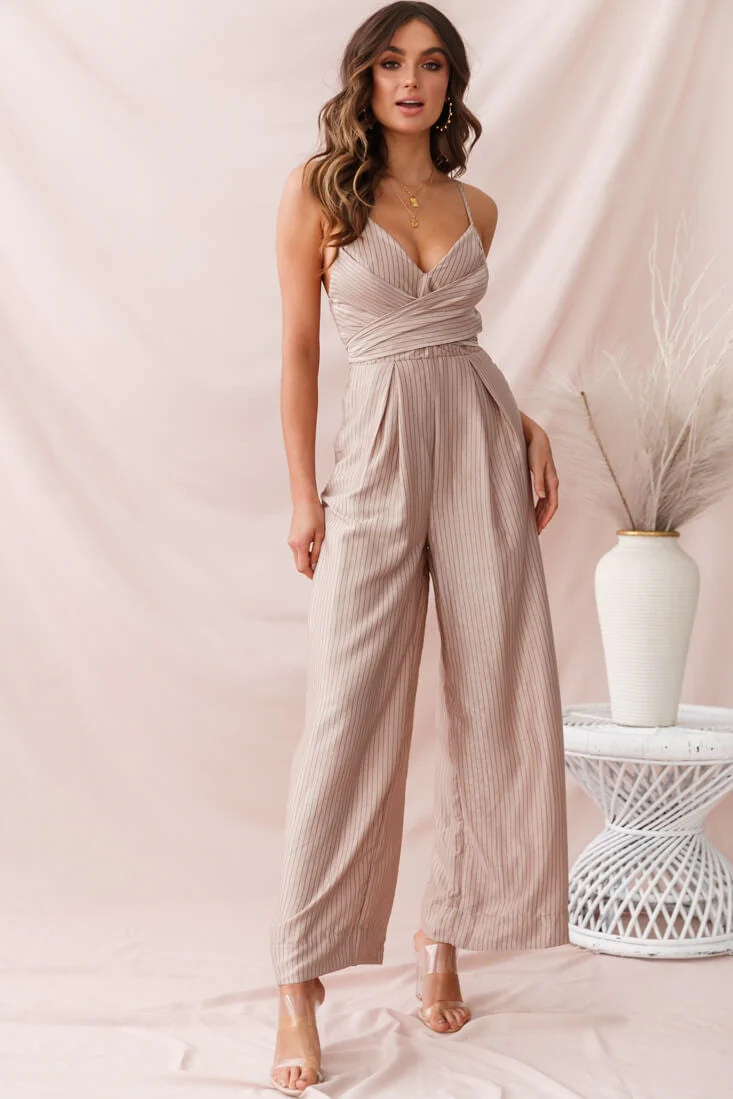 Nancy Wide Leg Pinstripe Jumpsuit Mocha - Image 2