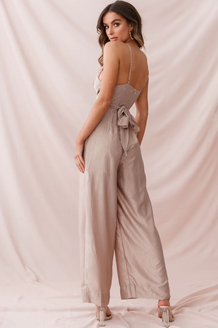 Nancy Wide Leg Pinstripe Jumpsuit Mocha - Image 4