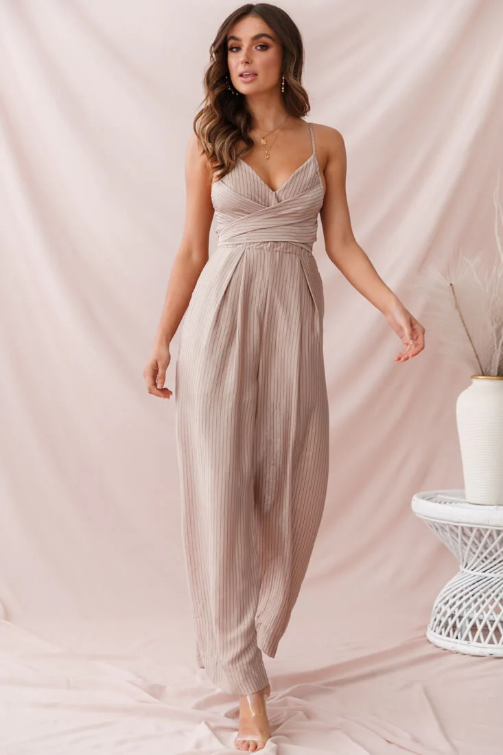 Nancy Wide Leg Pinstripe Jumpsuit Mocha - Image 6