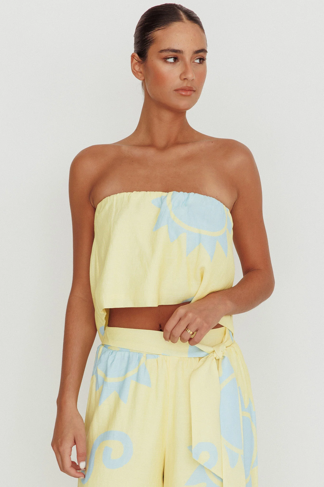 Nectar Sun Print Strapless Top Yellow - Image 6