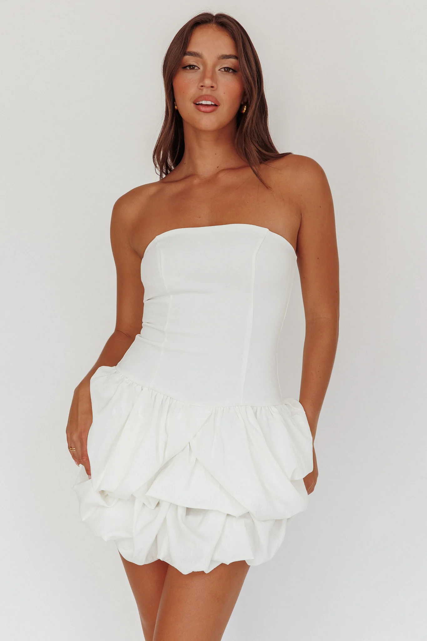 Nefiti Strapless Layered Bubble Hem Dress White - Image 5