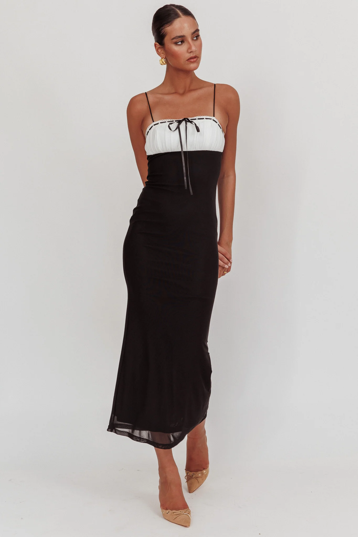 Nerida Bow Bust Mesh Maxi Dress Black - Image 4