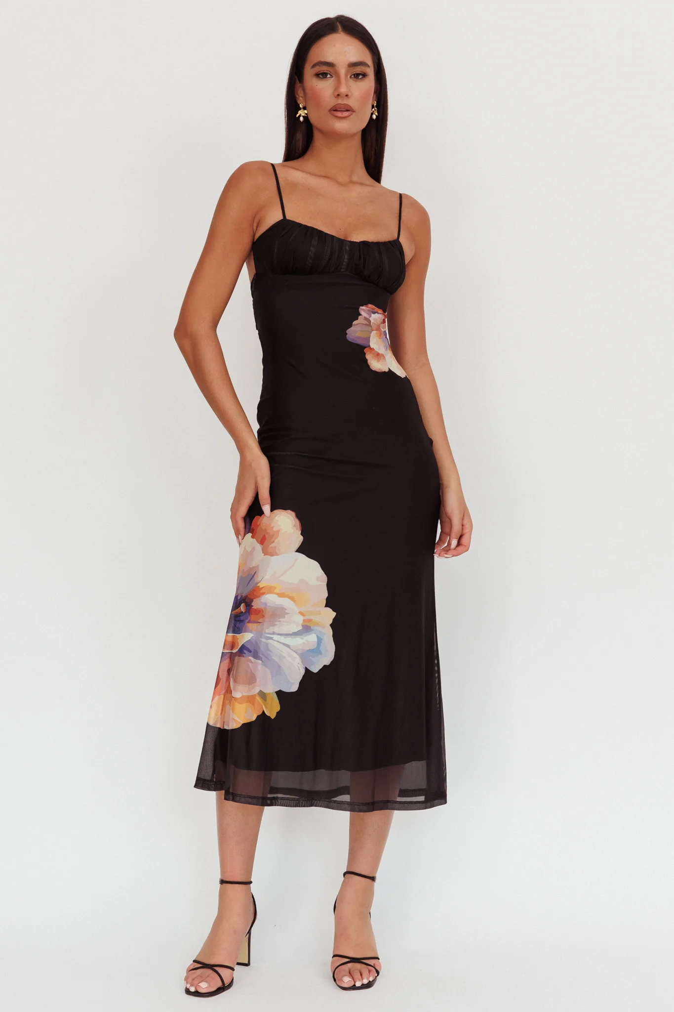 Nerida Gathered Bust Maxi Dress Flowers Black - Image 4