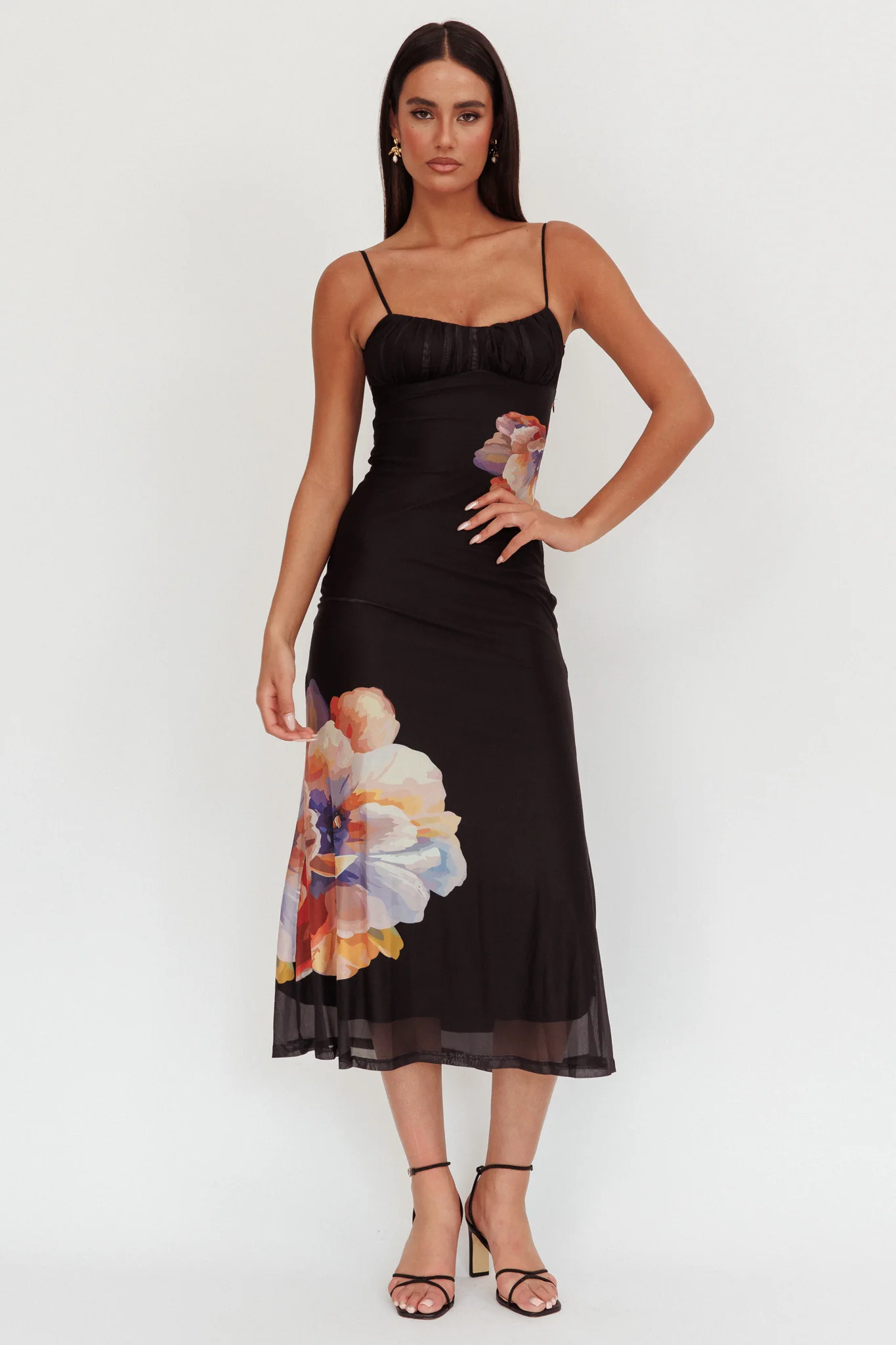 Nerida Gathered Bust Maxi Dress Flowers Black - Image 5