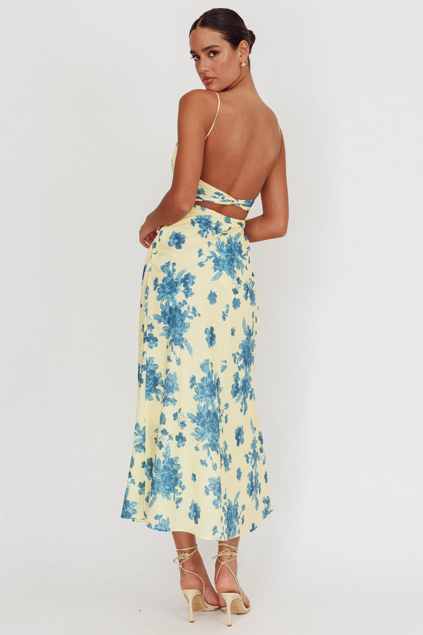 Nerida Low Back Twist Floral Maxi Dress Yellow - Image 3