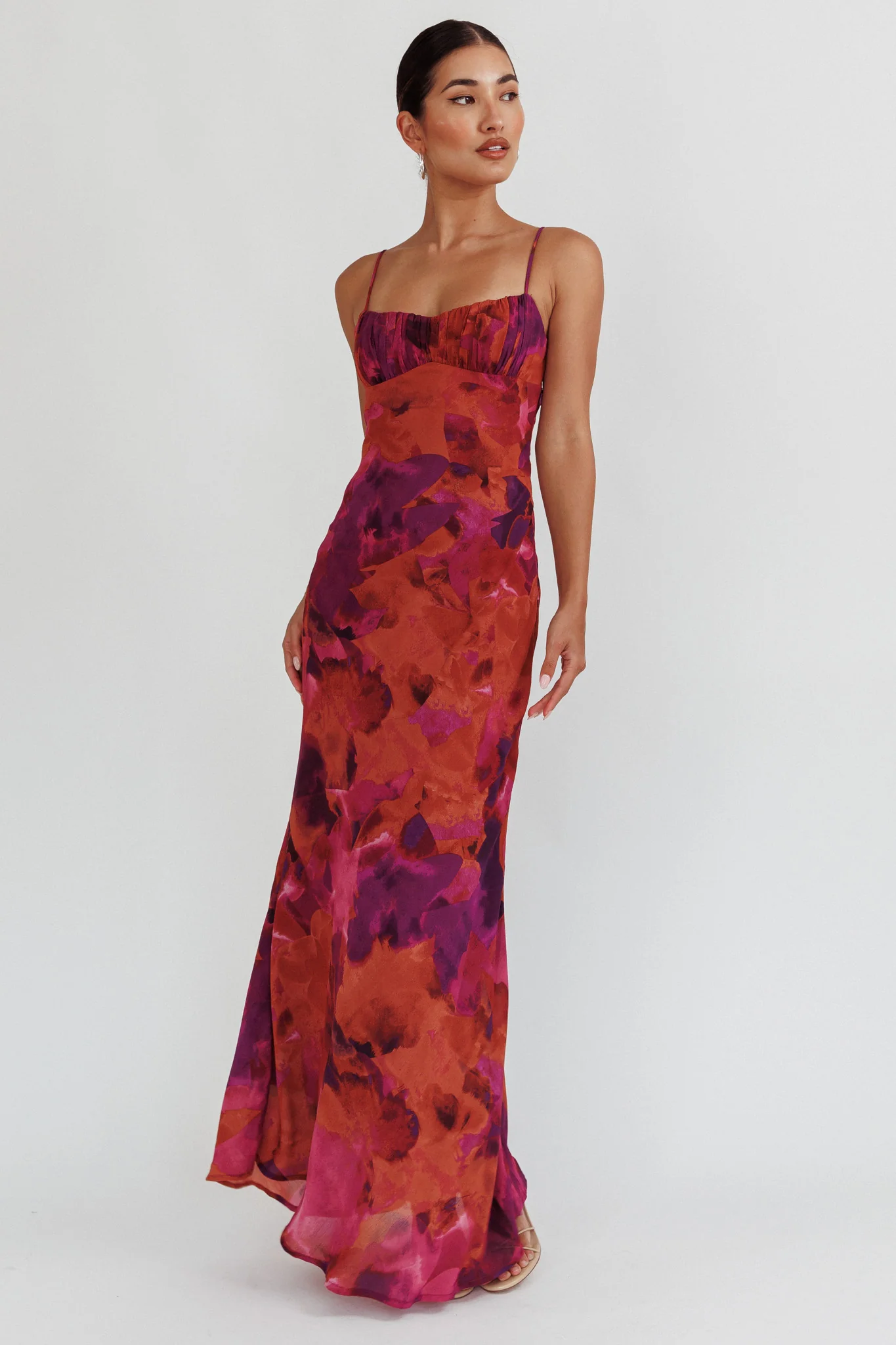 Nerida Low Back Twist Maxi Dress Dark Rose - Image 3