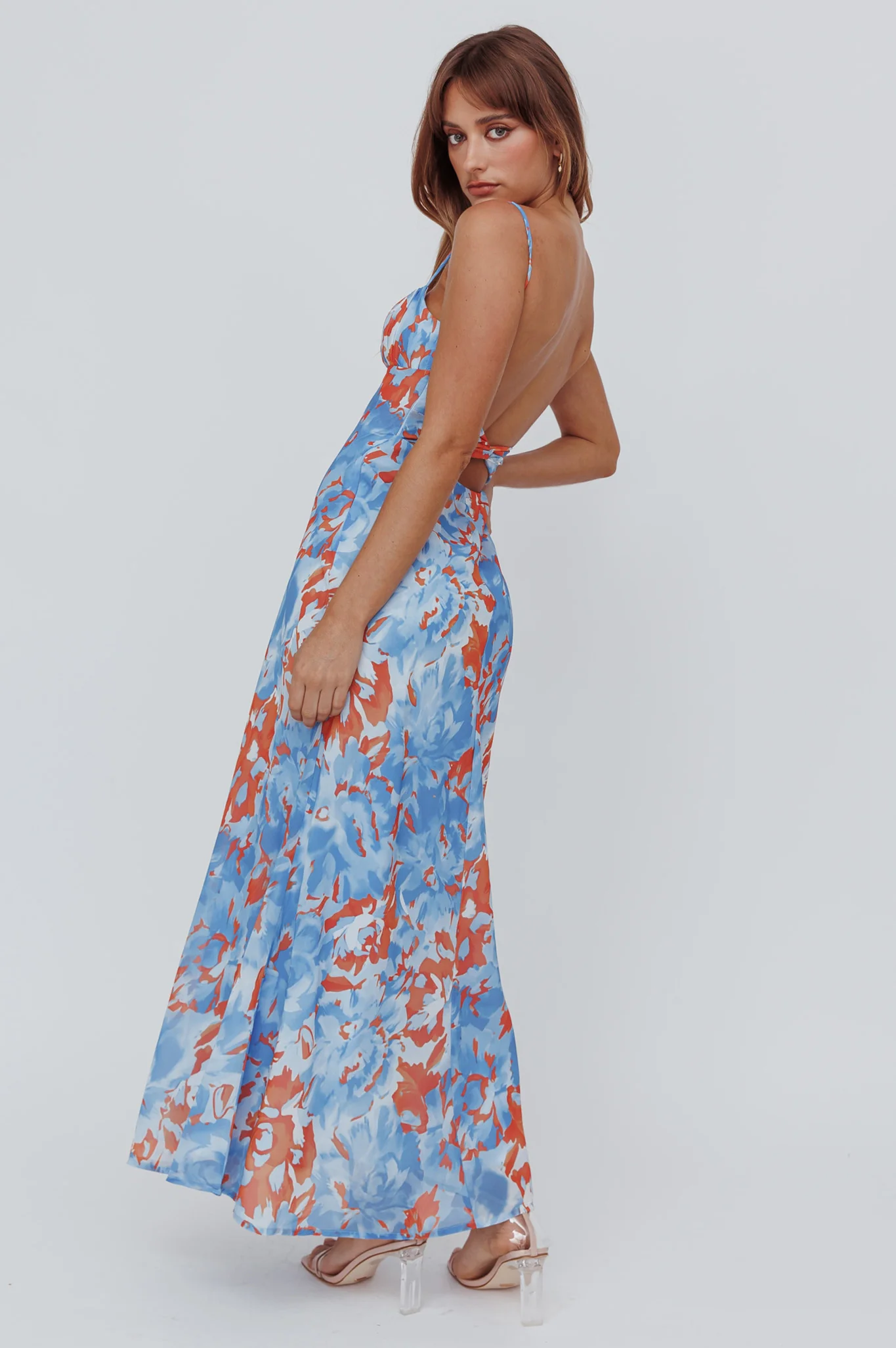 Nerida Twist Back Maxi Dress Abstract Blue - Image 2