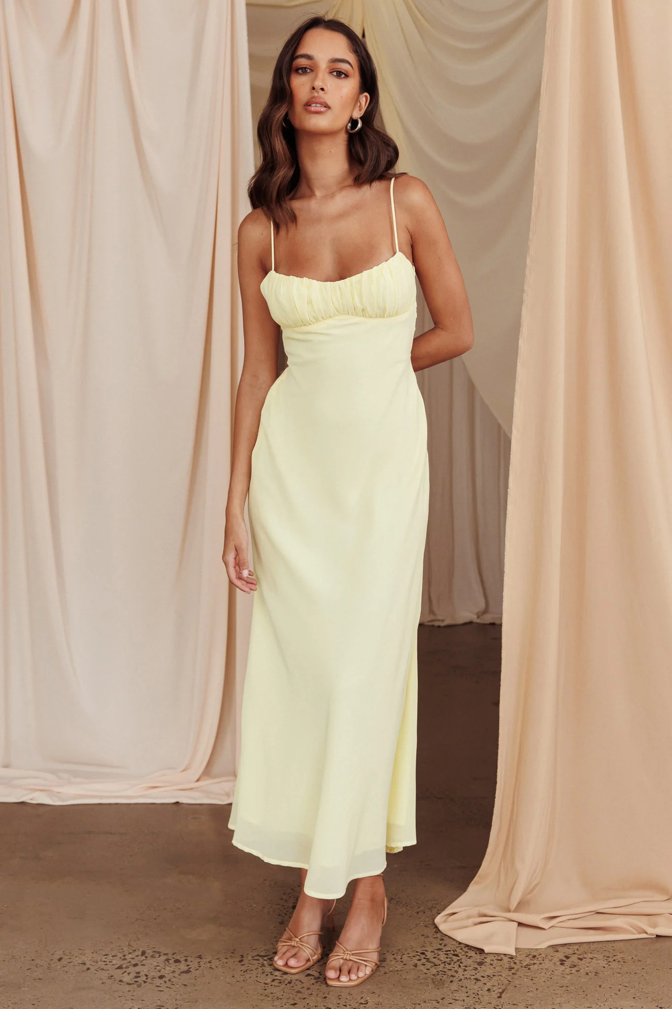 Nerida Twist Back Maxi Dress Lemon - Image 3