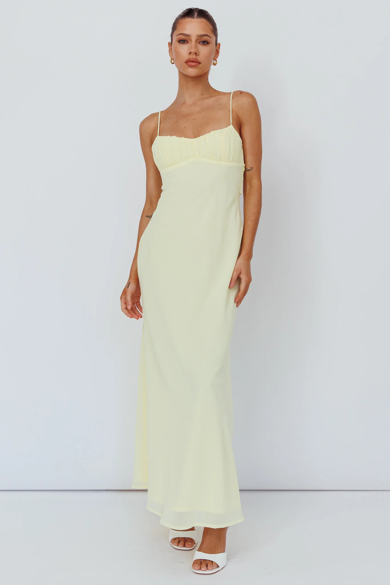 Nerida Twist Back Maxi Dress Lemon - Image 9