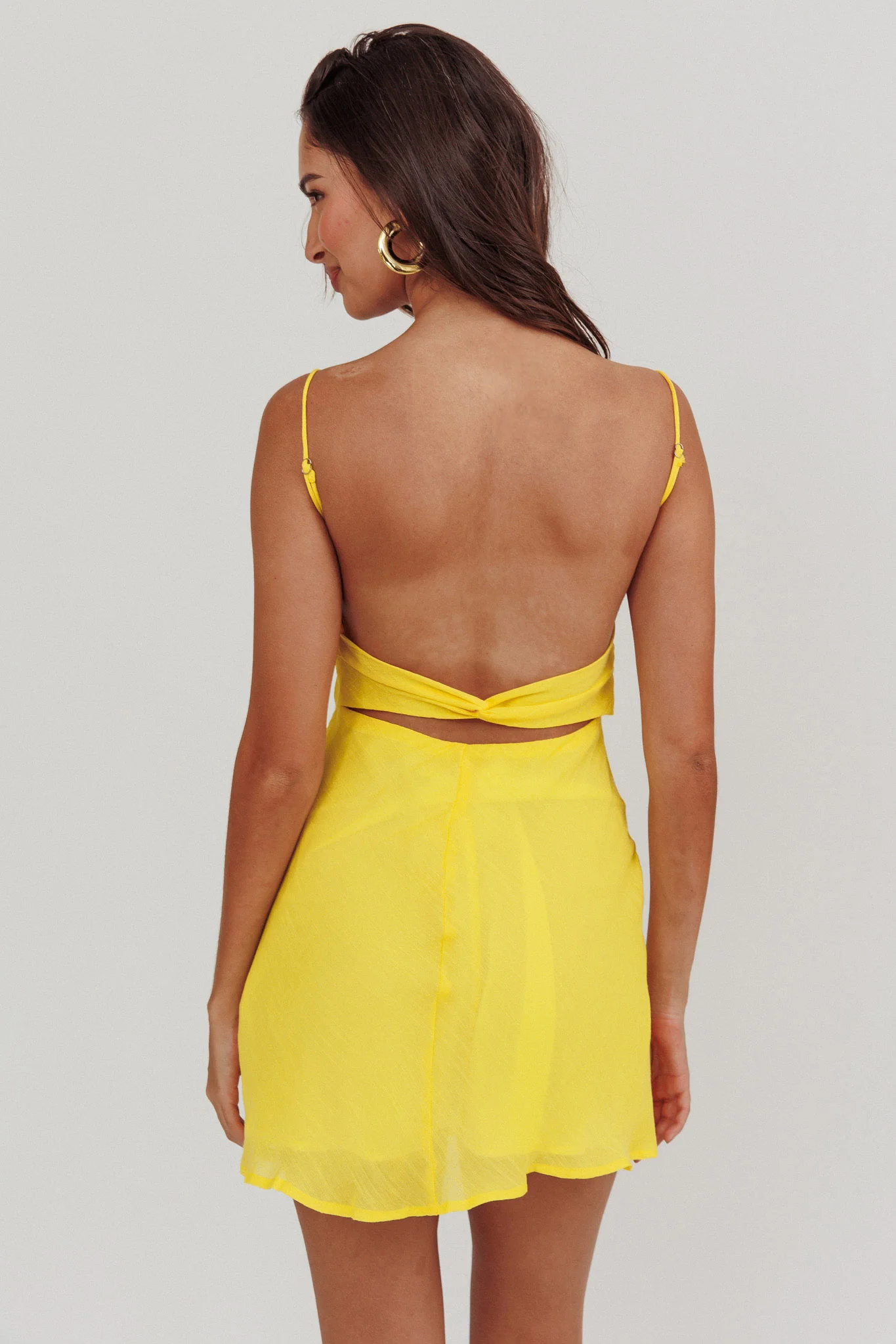 Nerida Twist Back Mini Dress Lemon - Image 2