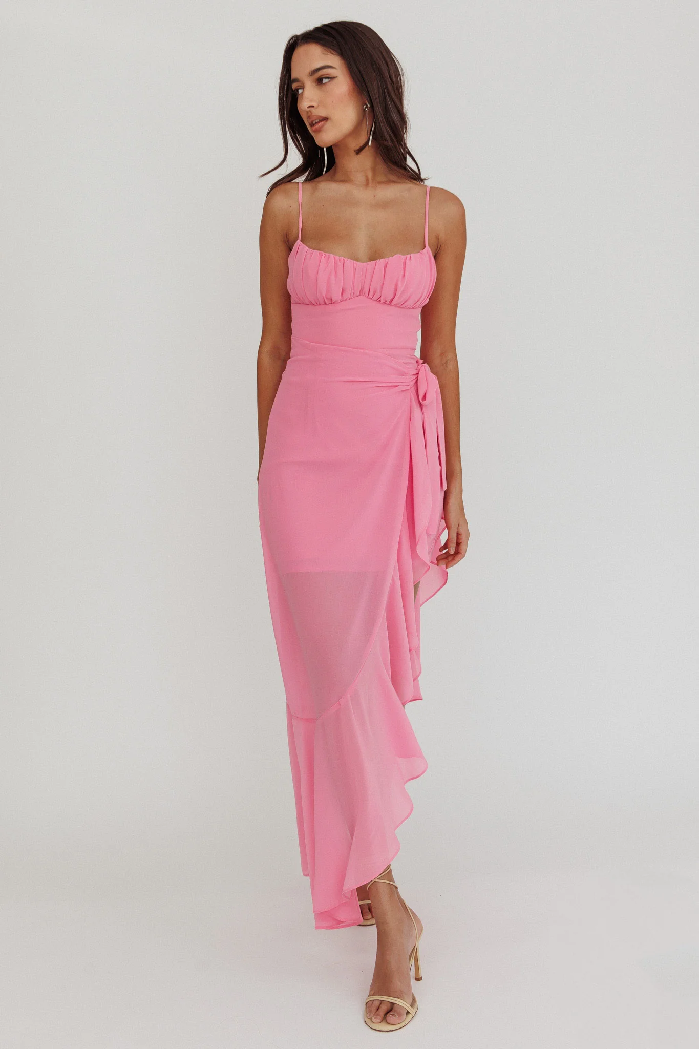Nerida Waist Tie Asymmetric Dress Pink - Image 5