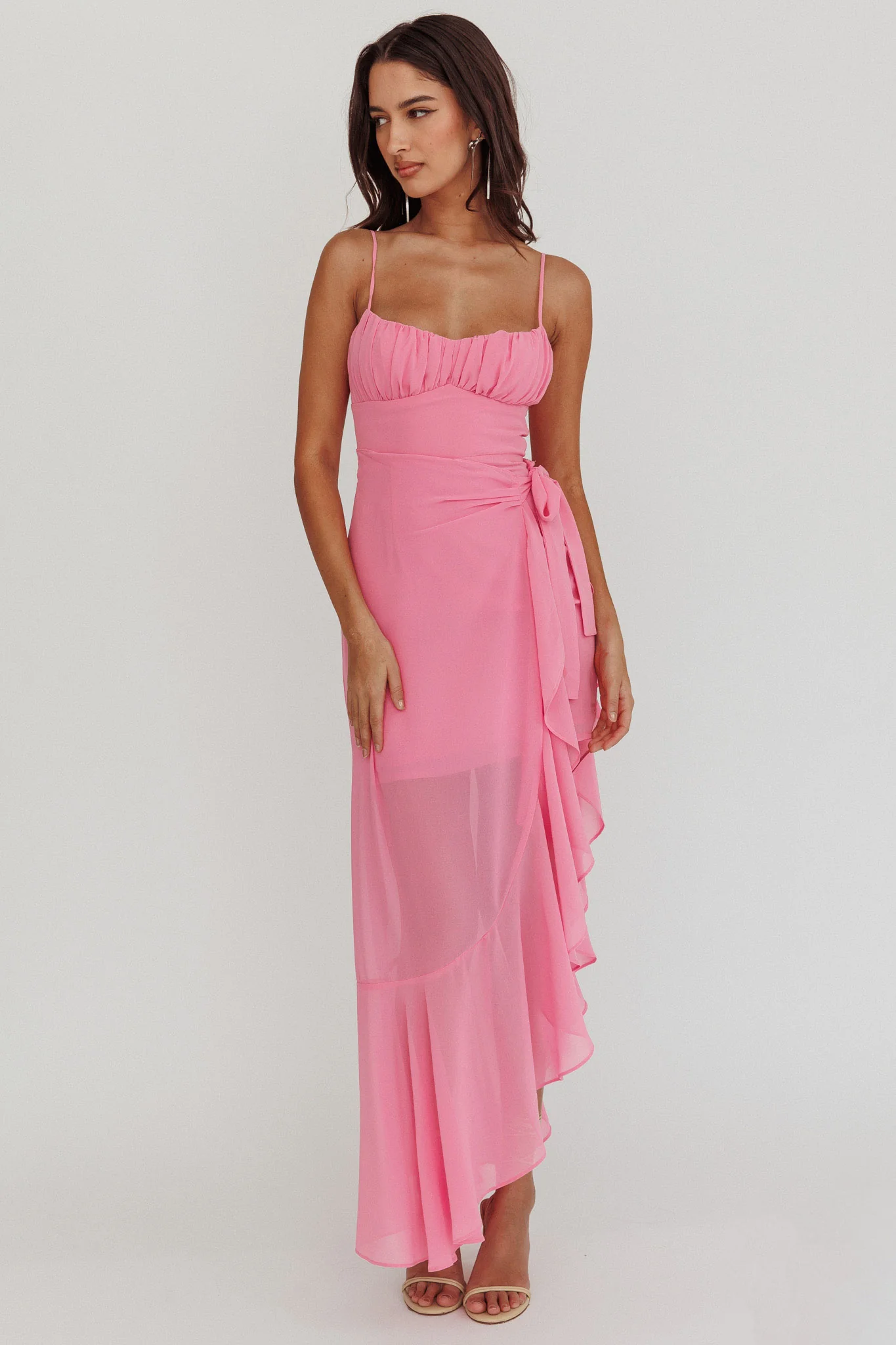 Nerida Waist Tie Asymmetric Dress Pink - Image 6