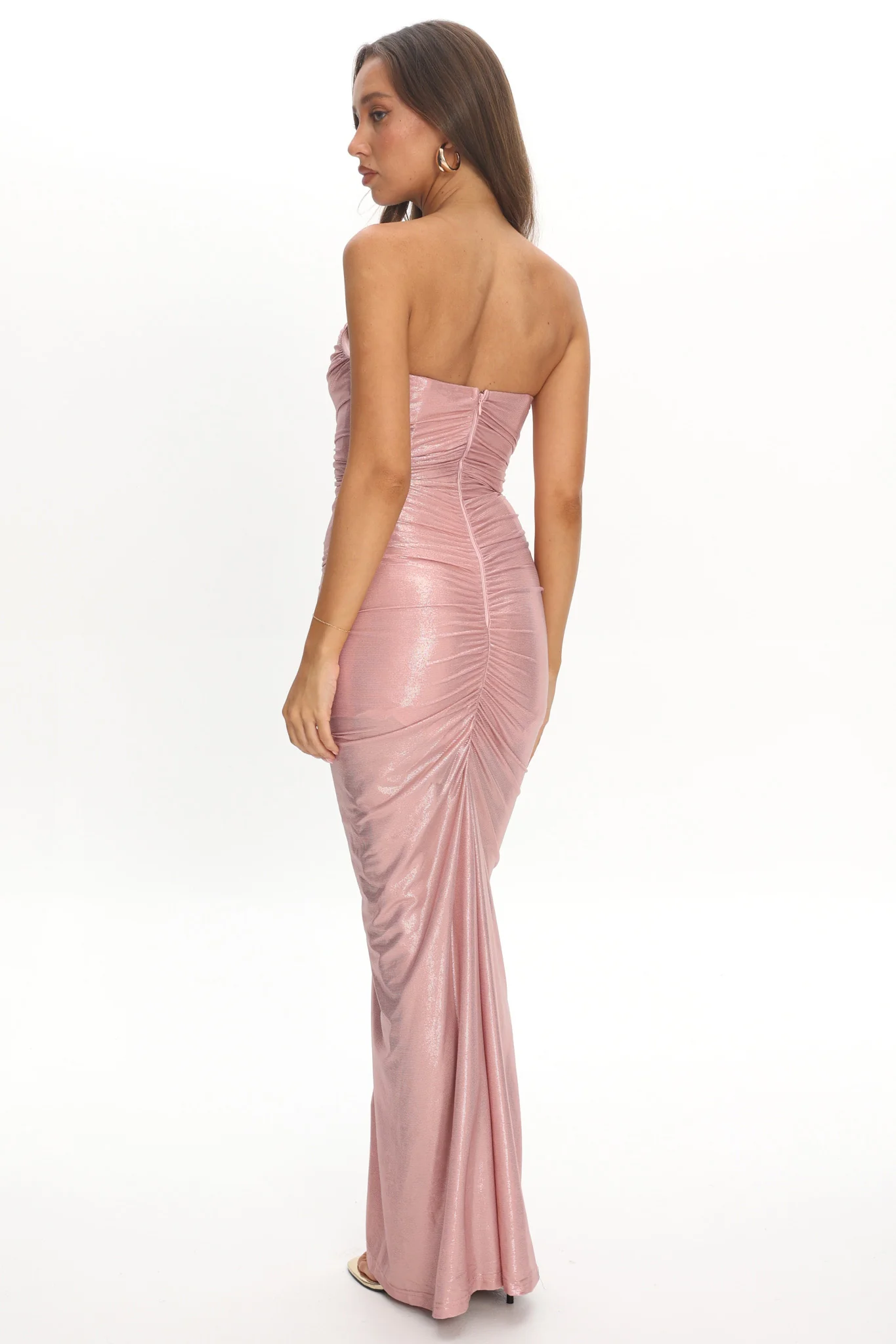 Nerina Strapless Ruched Maxi Dress Rose - Image 3
