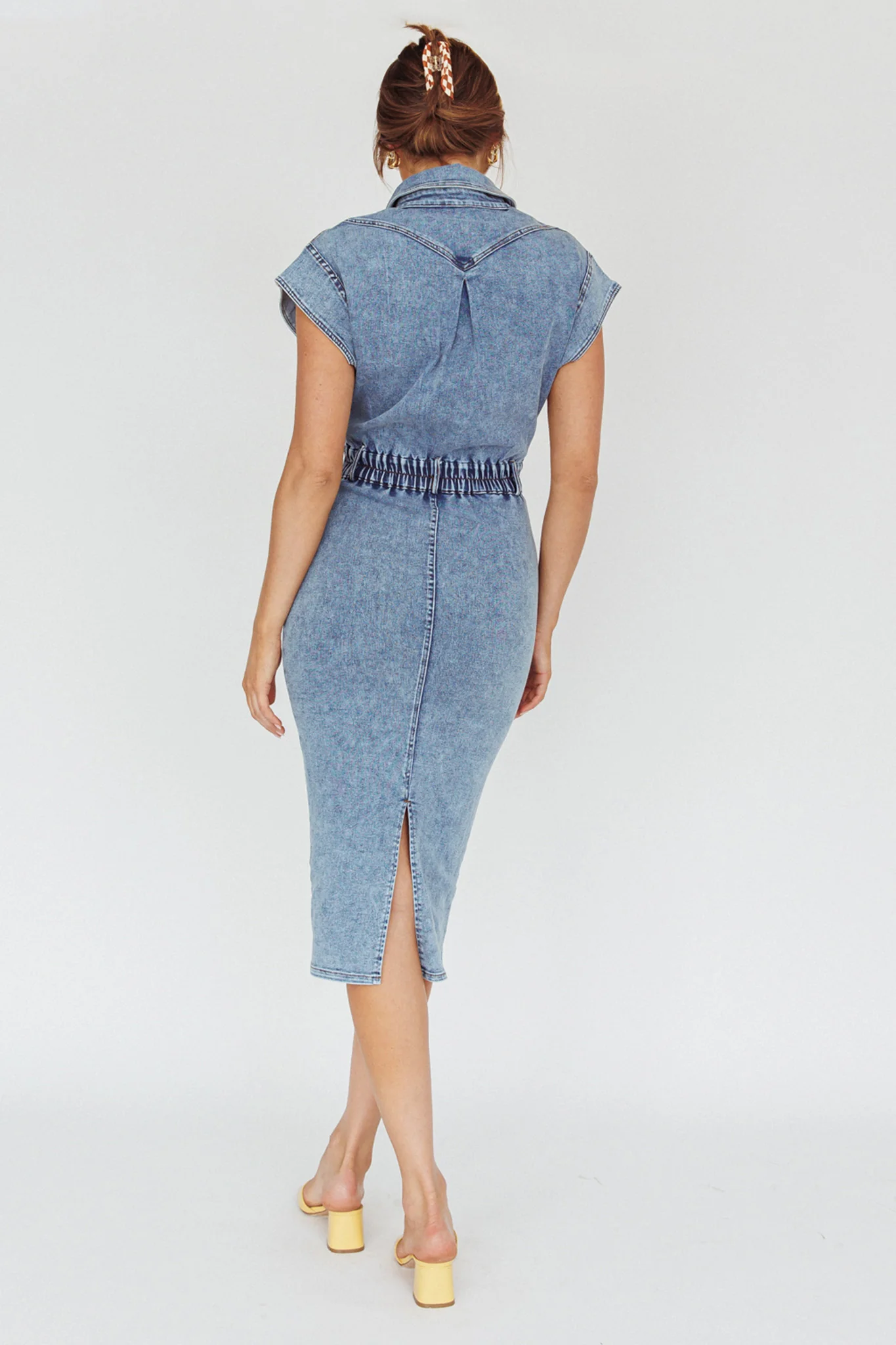 New Day Short Sleeve Button-Up Midi Dress Denim - Image 2
