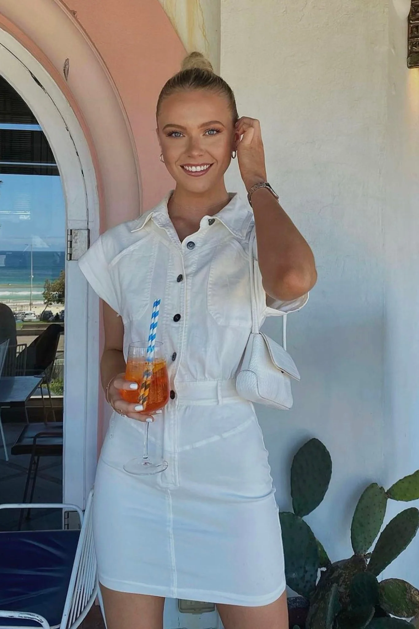 New Day Short Sleeve Button-Up Mini Dress White - Image 8