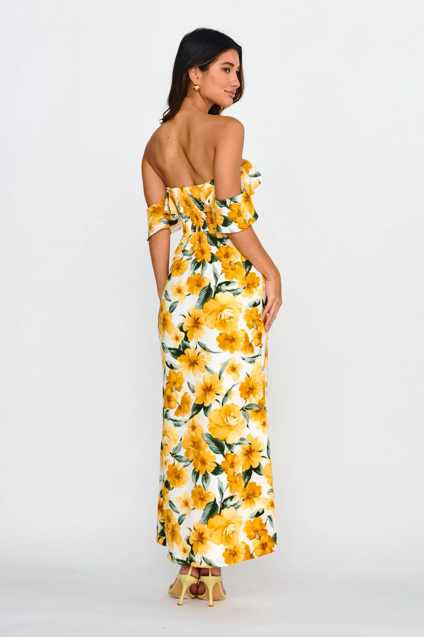 New Era Off Shoulder Maxi Dress Floral Yellow - Image 2