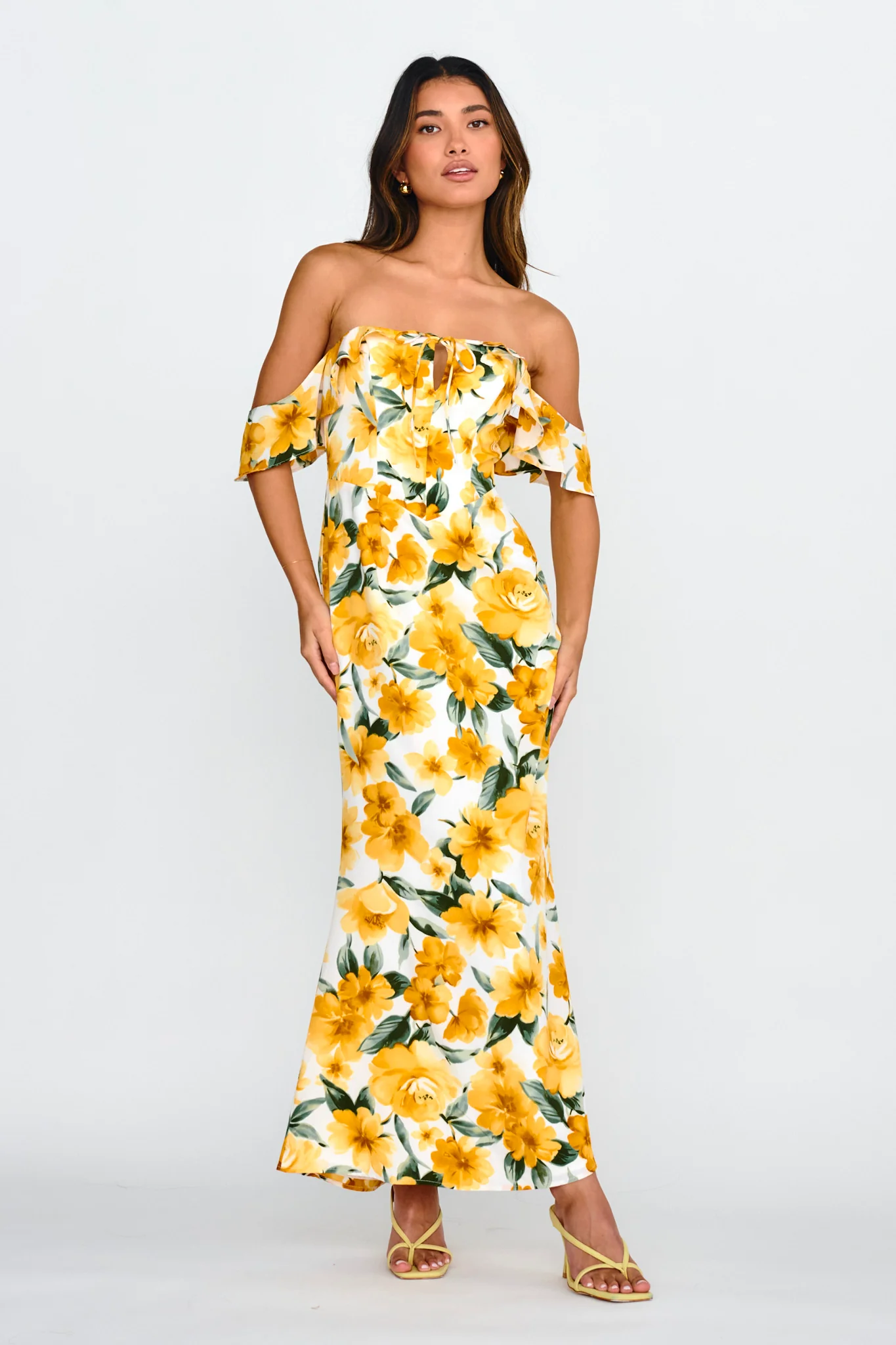 New Era Off Shoulder Maxi Dress Floral Yellow - Image 3