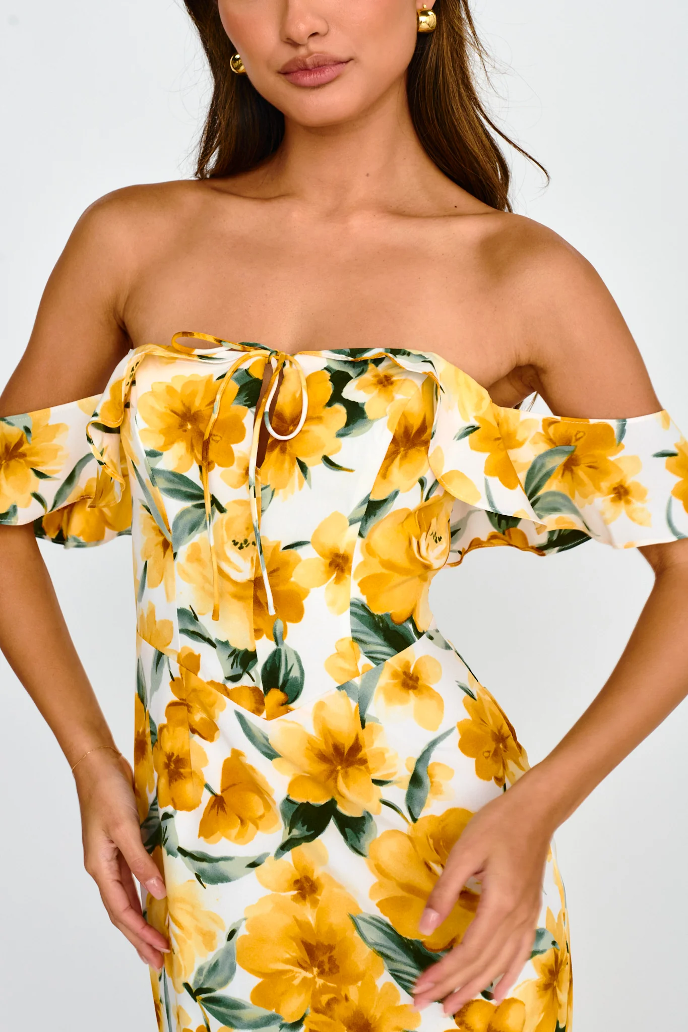 New Era Off Shoulder Maxi Dress Floral Yellow - Image 4