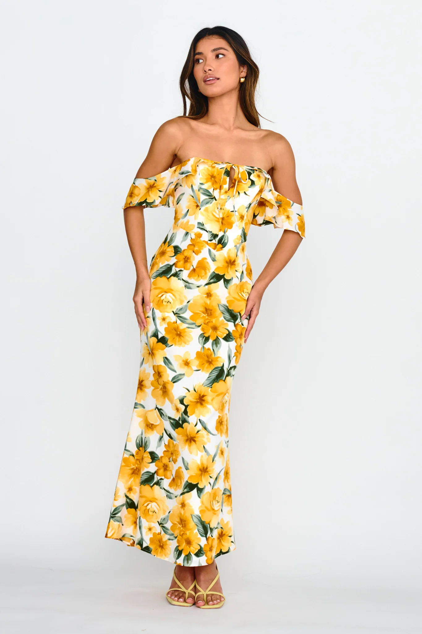 New Era Off Shoulder Maxi Dress Floral Yellow - Image 5